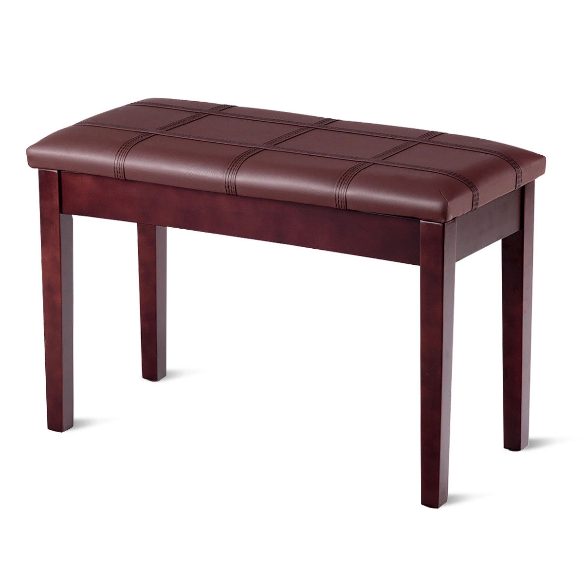 SUGIFT Solid Wood PU Leather Double Duet Piano Keyboard Bench Ottoman 360-Lb Capacity 29.5-in Long Brown