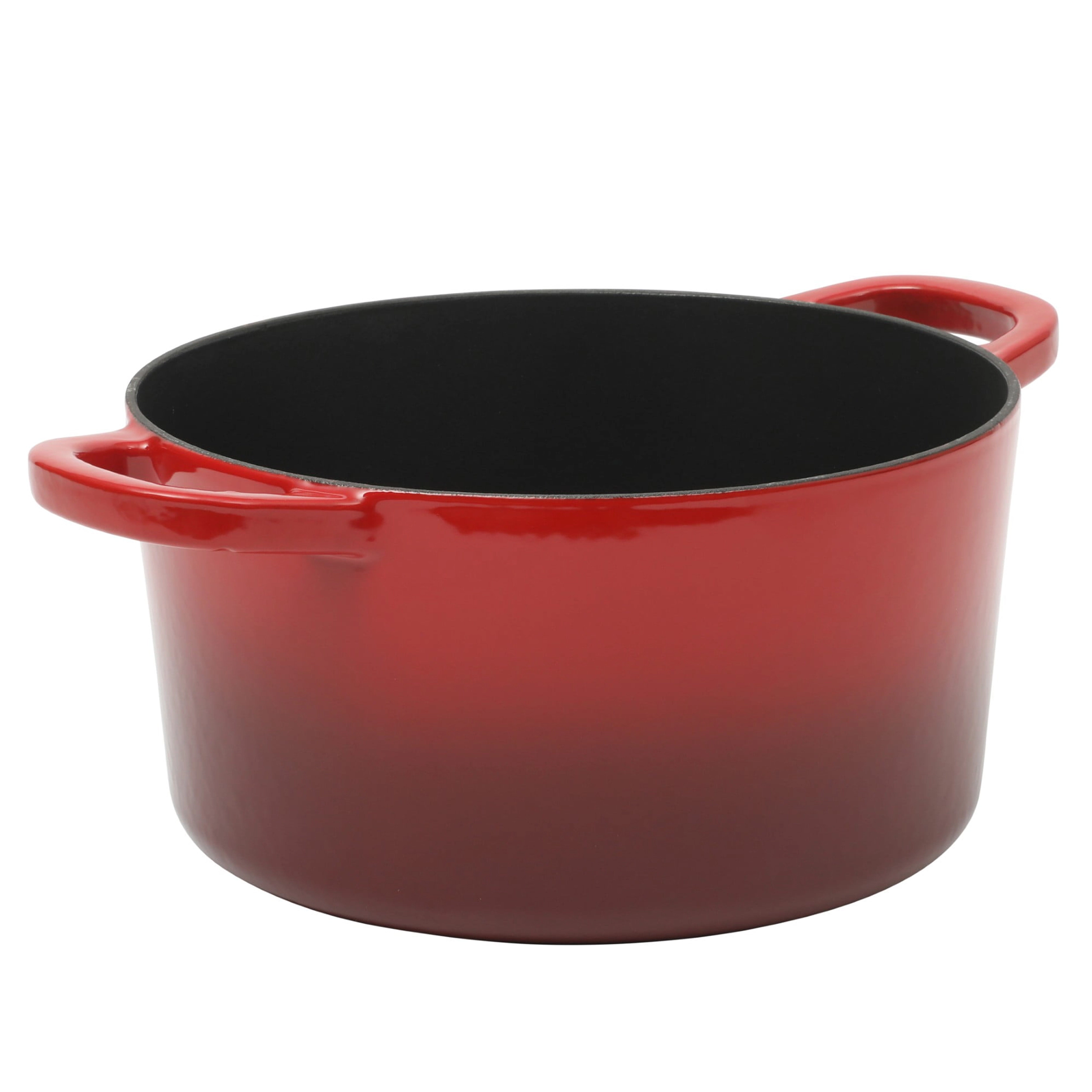 Crock Pot 3 Quart Enameled Cast Iron Dutch Oven With Borosilicate Lid in Red