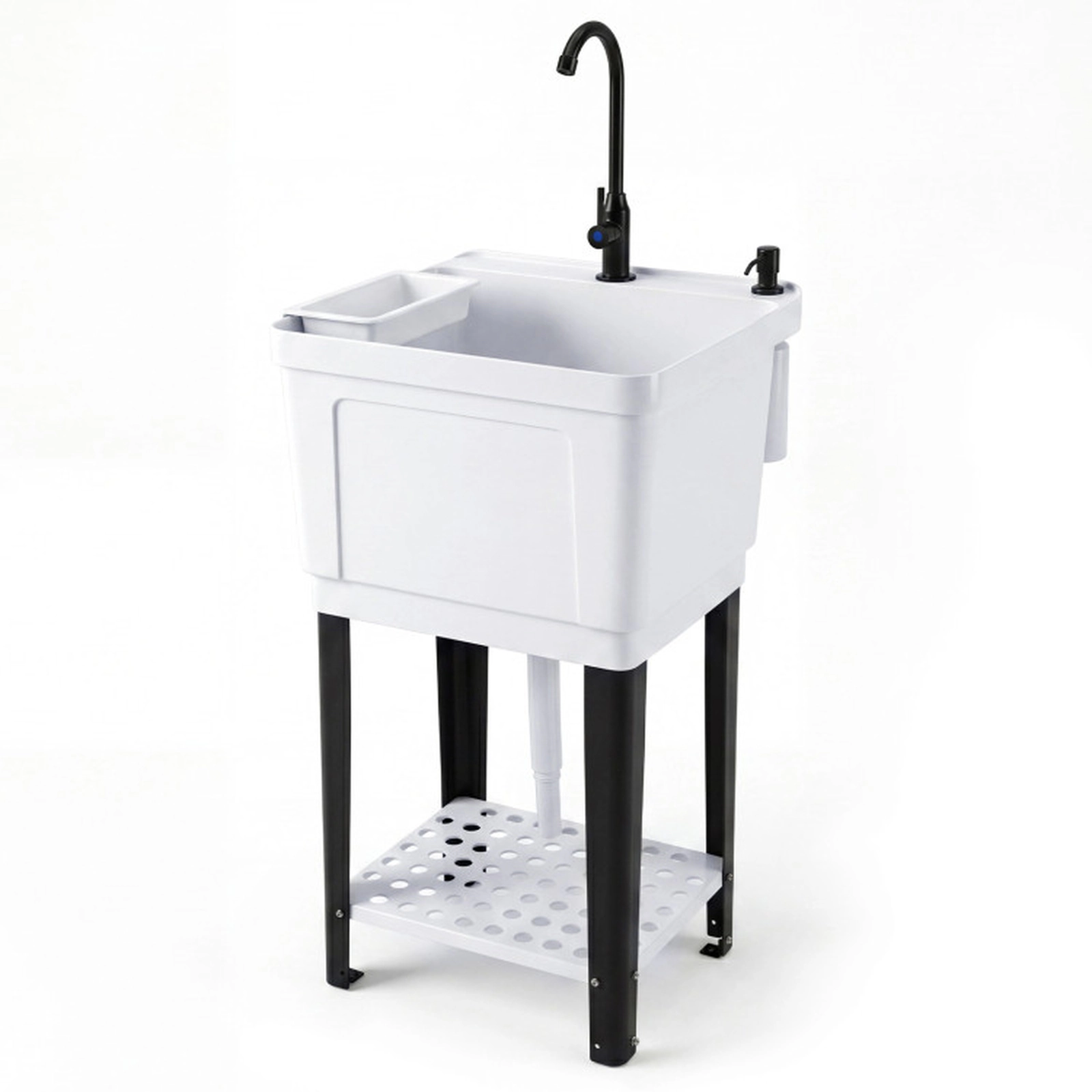 SUGIFT 21.1-gal Freestanding Utility Sink with 360-Degree Rotating Faucet Storage Rack and Adjustable Legs