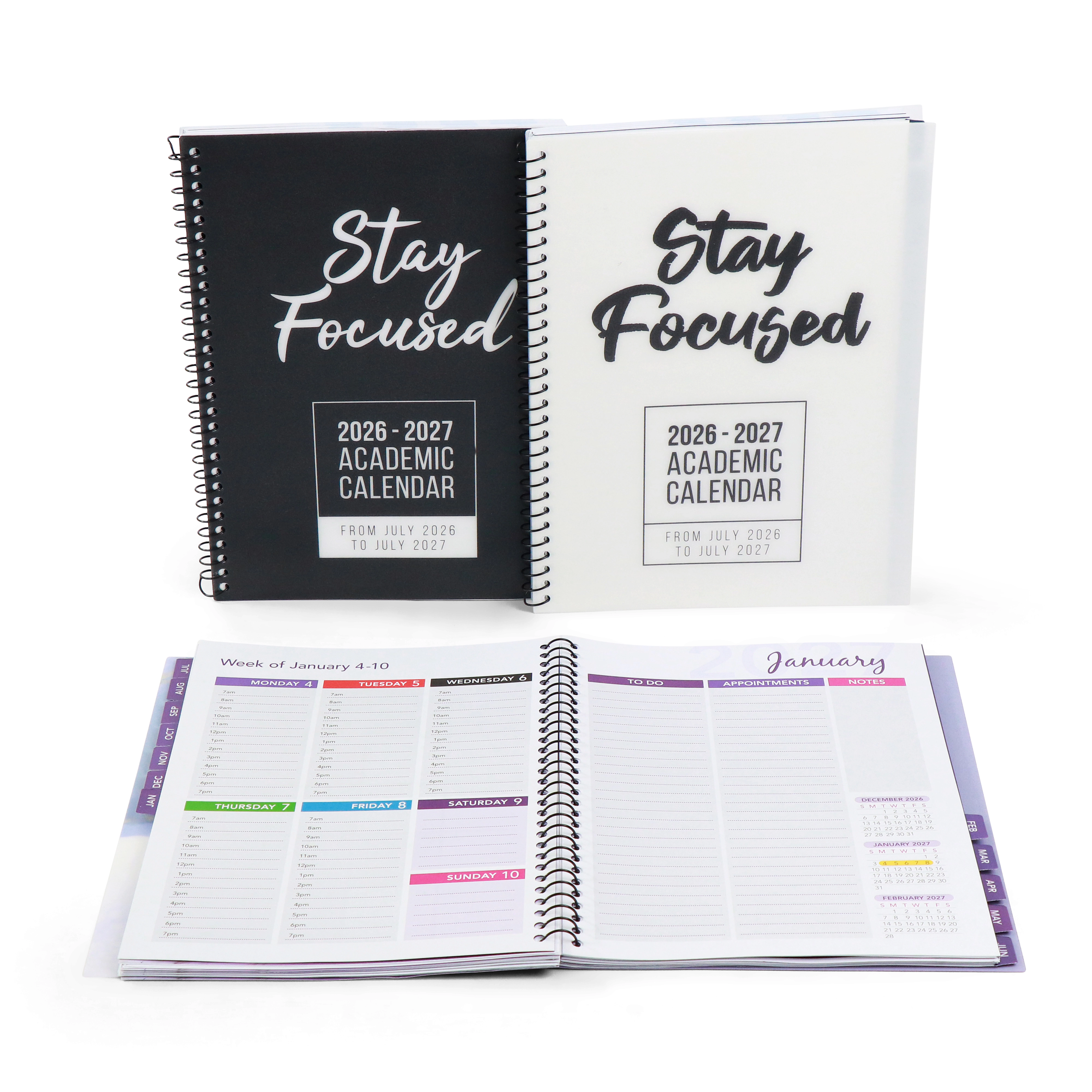 RE-FOCUS THE CREATIVE OFFICE 2026–2027 Academic Calendar, July–June Monthly and Weekly Planner with Time Slots