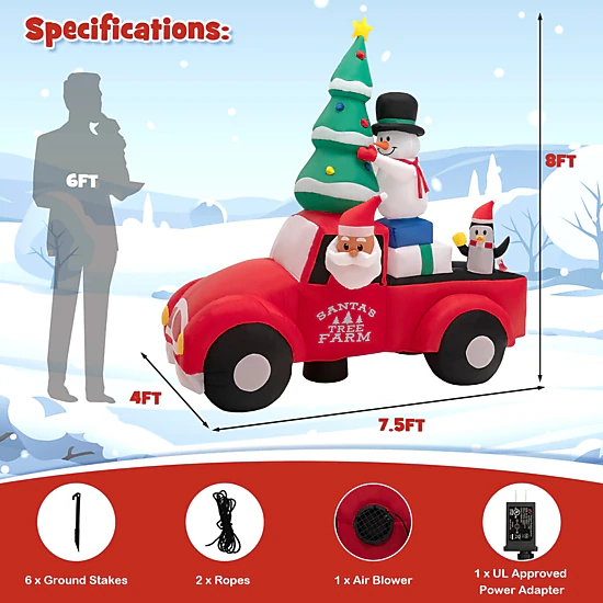 SUGIFT 8-ft W Christmas Inflatable Santa Claus Driving a Car with ...