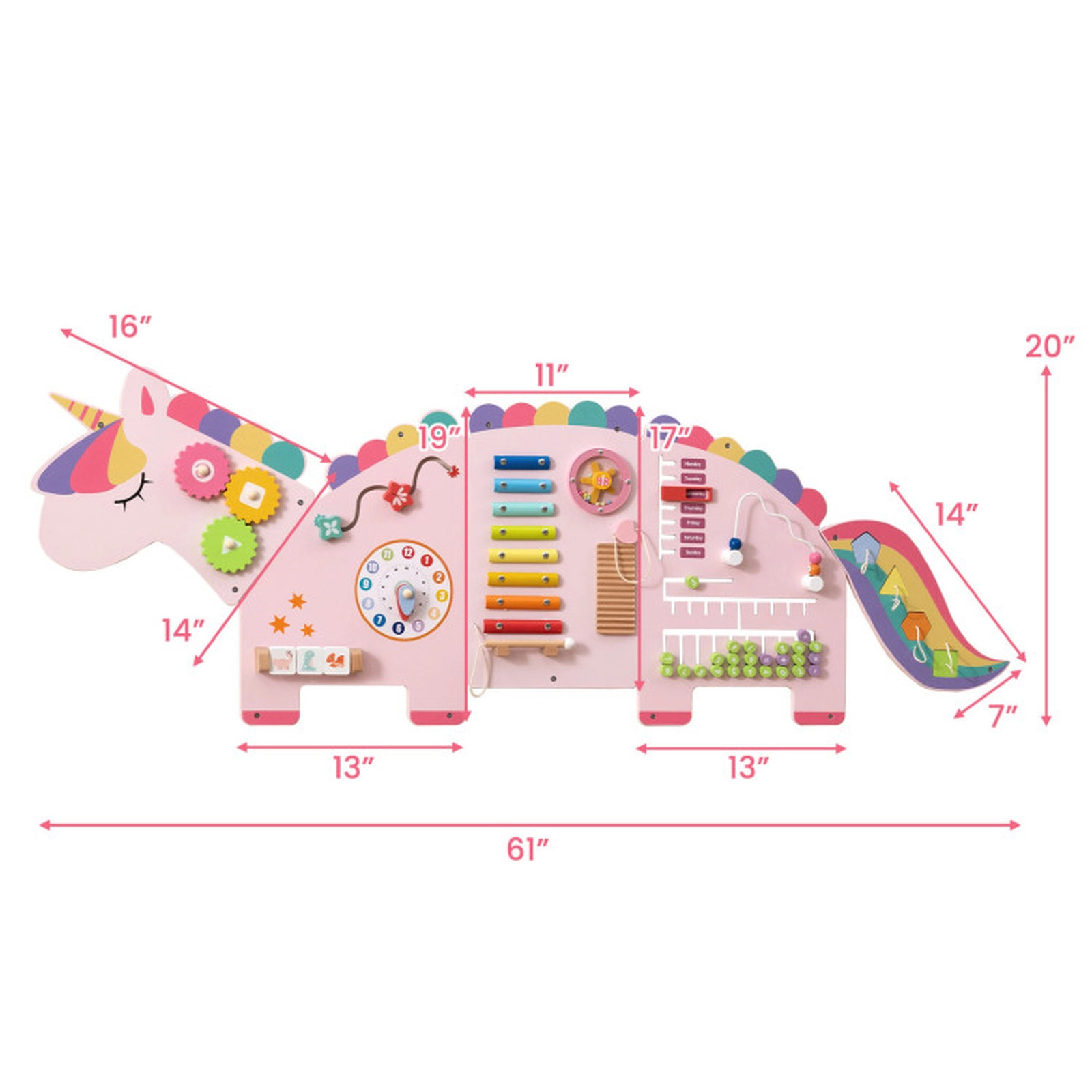 SUGIFT 11-in-1 Dinosaur Busy Board Wall Panels with 8-Note Xylophone Sliding Maze and Rotary Gears