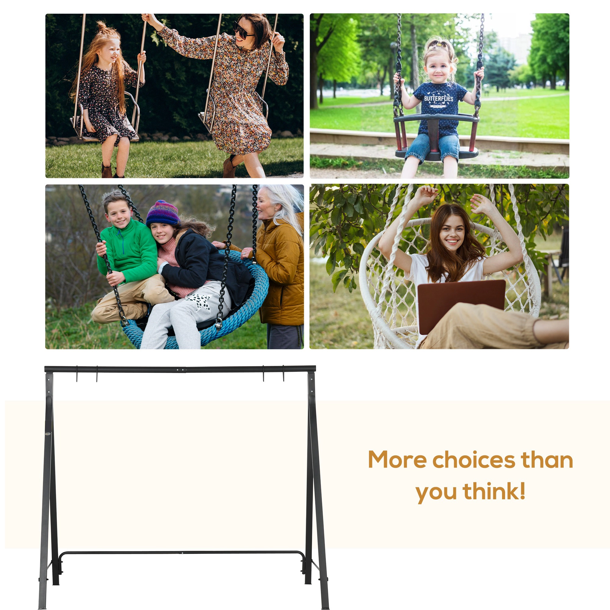 HONGGE Metal Porch Swing Stand, Heavy Duty Swing Frame, Hanging Chair Stand Only, 528 LBS Weight Capacity, for Backyard