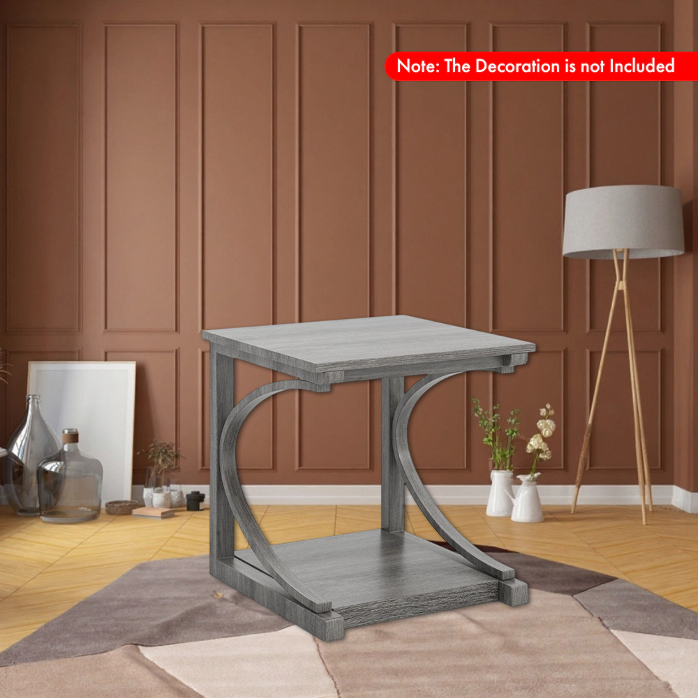 Hivvago 24-Inch Square C-Frame Sofa Side Table with 2 Tiers
