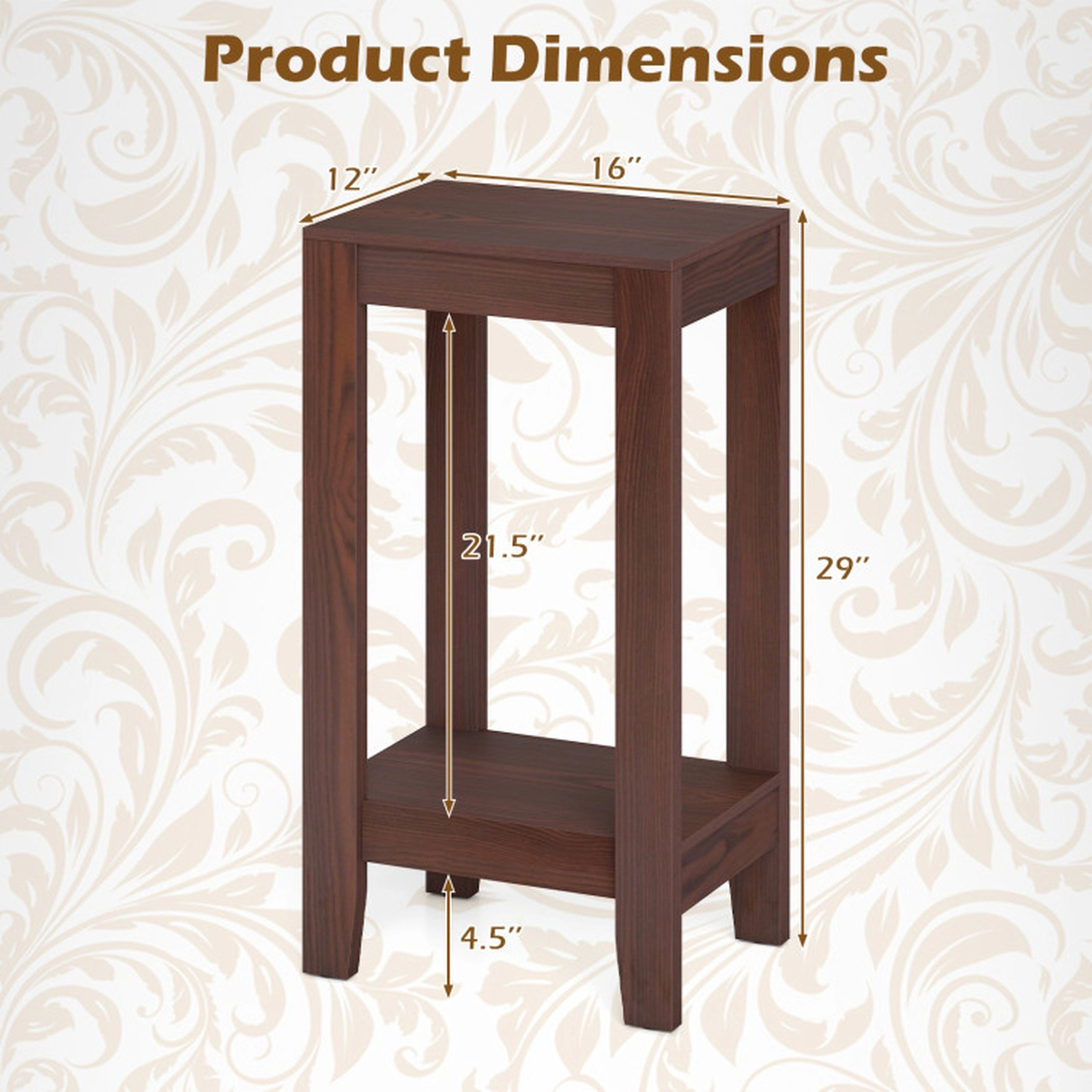 SUGIFT Set of 2 Narrow 2-Tier Open Shelf Solid Wood Legs MDF End Tables 16-in x 12-in x 29-in 11-lb Capacity Brown