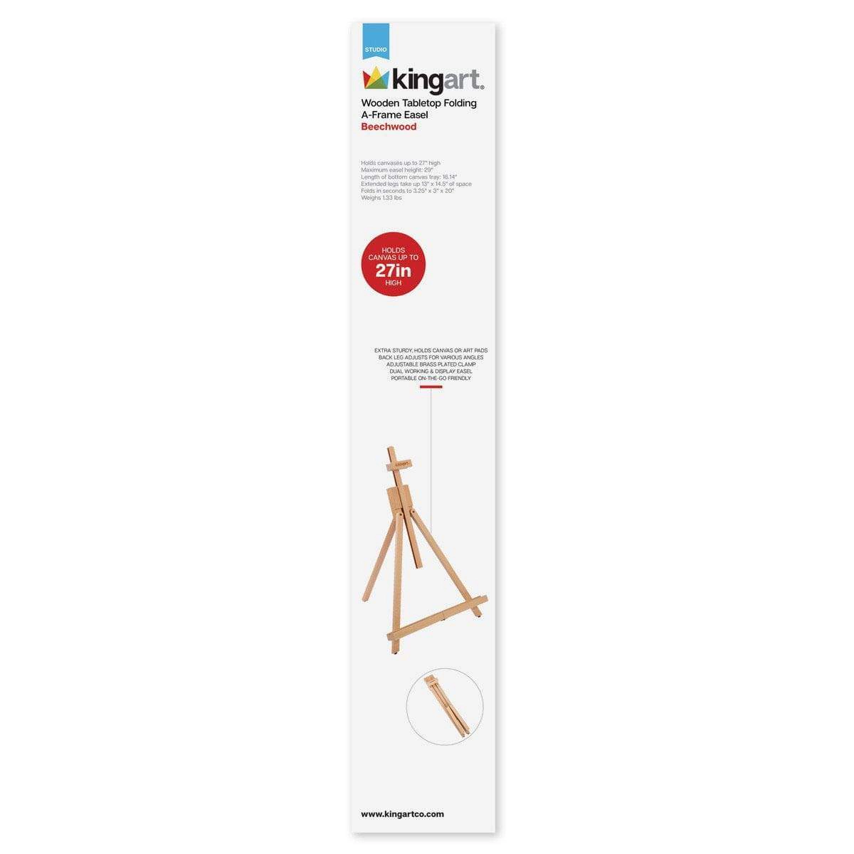 KINGART Wood Tabletop A-Frame Easel 29" - Natural Beechwood