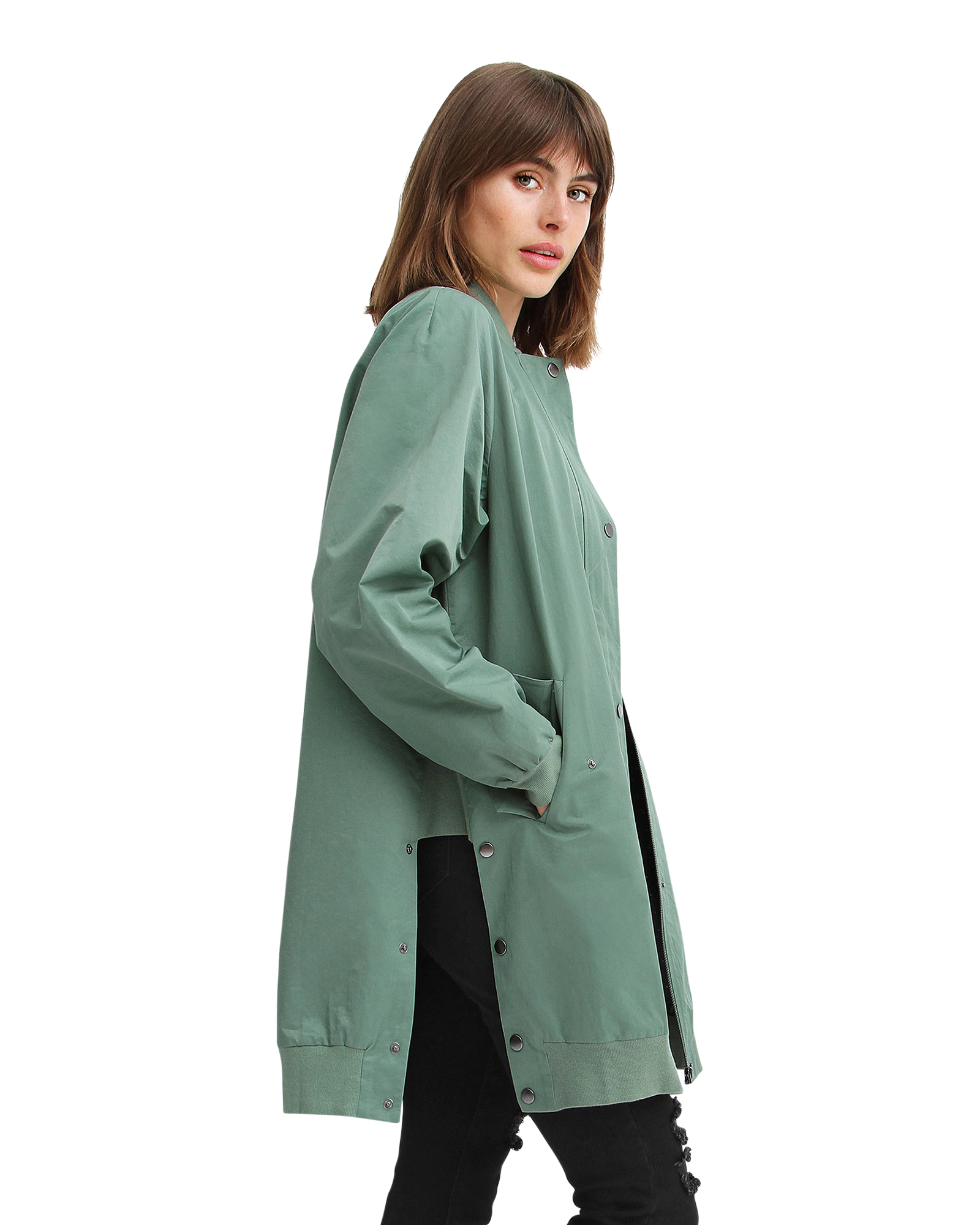 Belle & Bloom Womens Chasing You Long Bomber Jacket