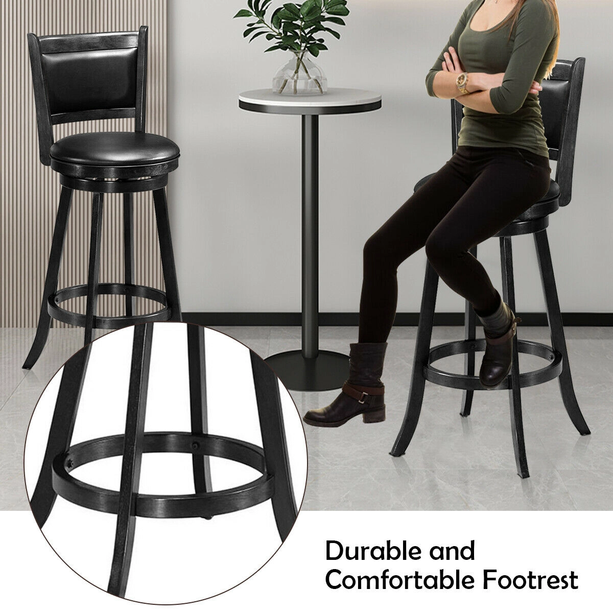 Glintex 2-Piece 29-Inch Swivel Bar Stool Set with Panel Back