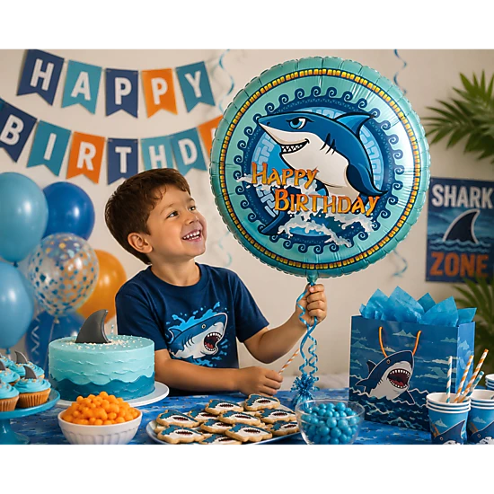 LoonBalloon Birthday Tribal Shark Foil Balloon, Color: Multicolor ...