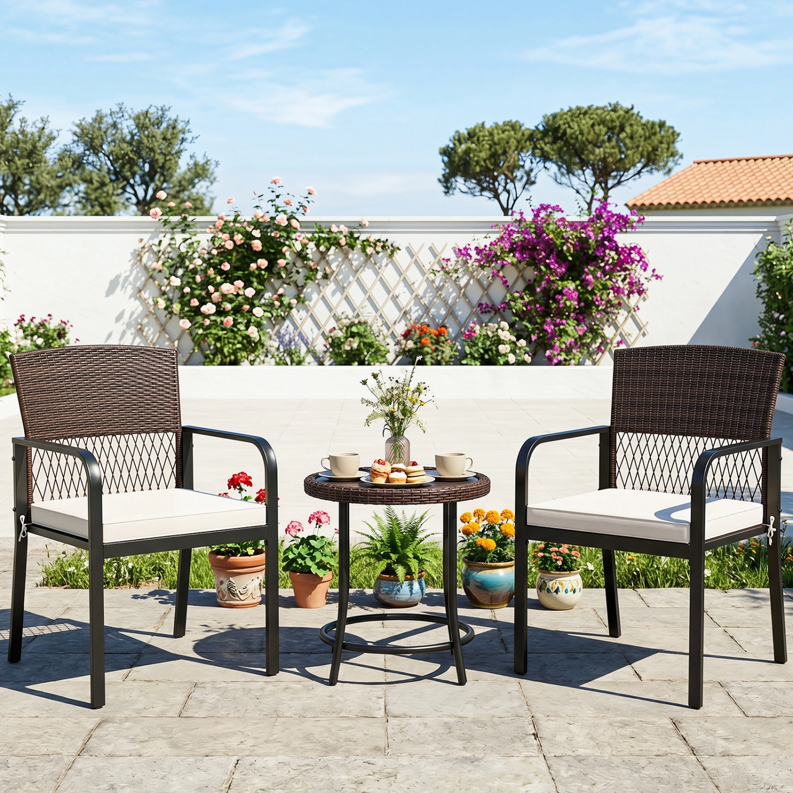 SUGIFT Outdoor Dining Chairs Set of 4, Ventilated Backrest, Cushions, Levelers, Beige
