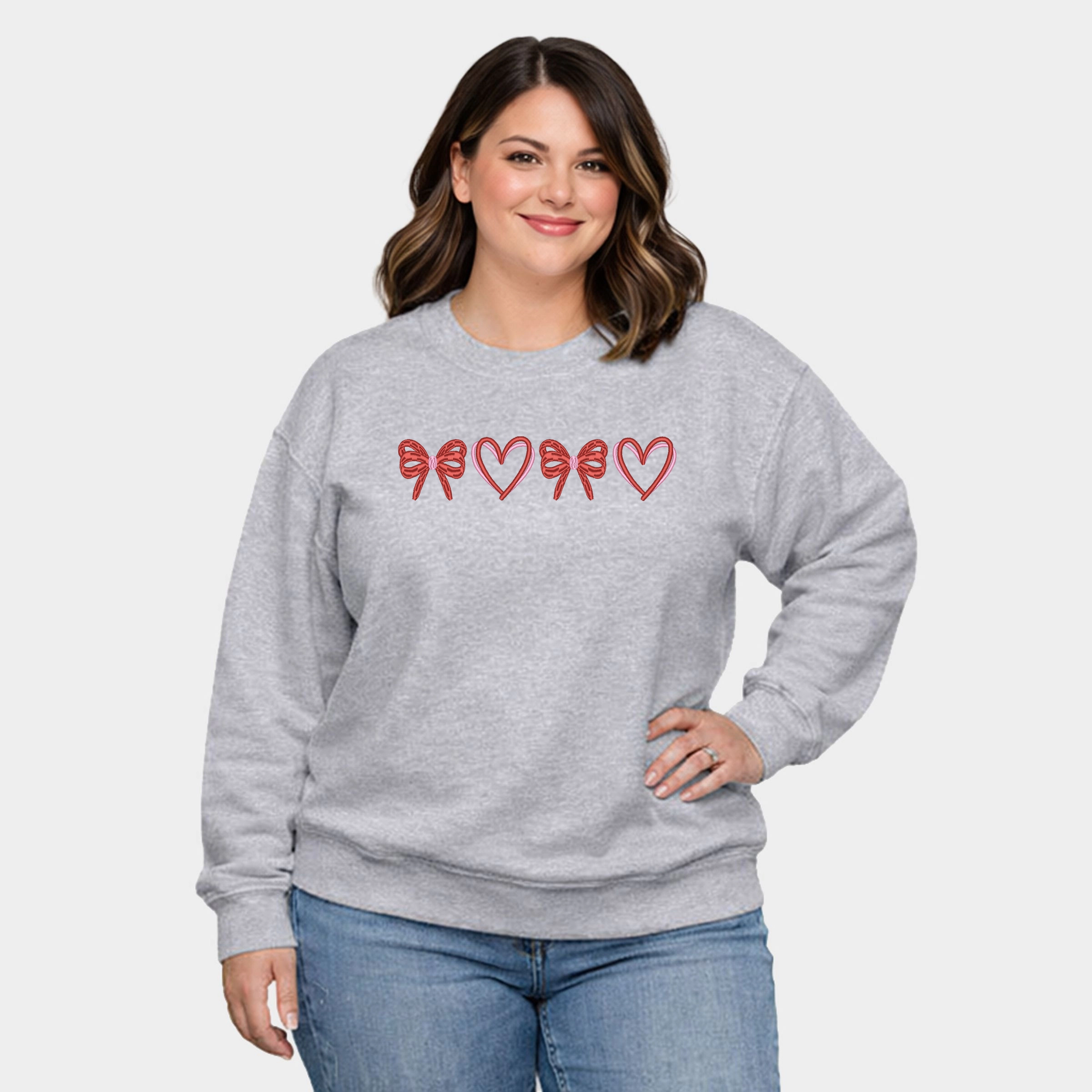 Simply Sage Market - Embroidered Hearts And Bows  Women's Plus Sized Graphic Sweatshirt