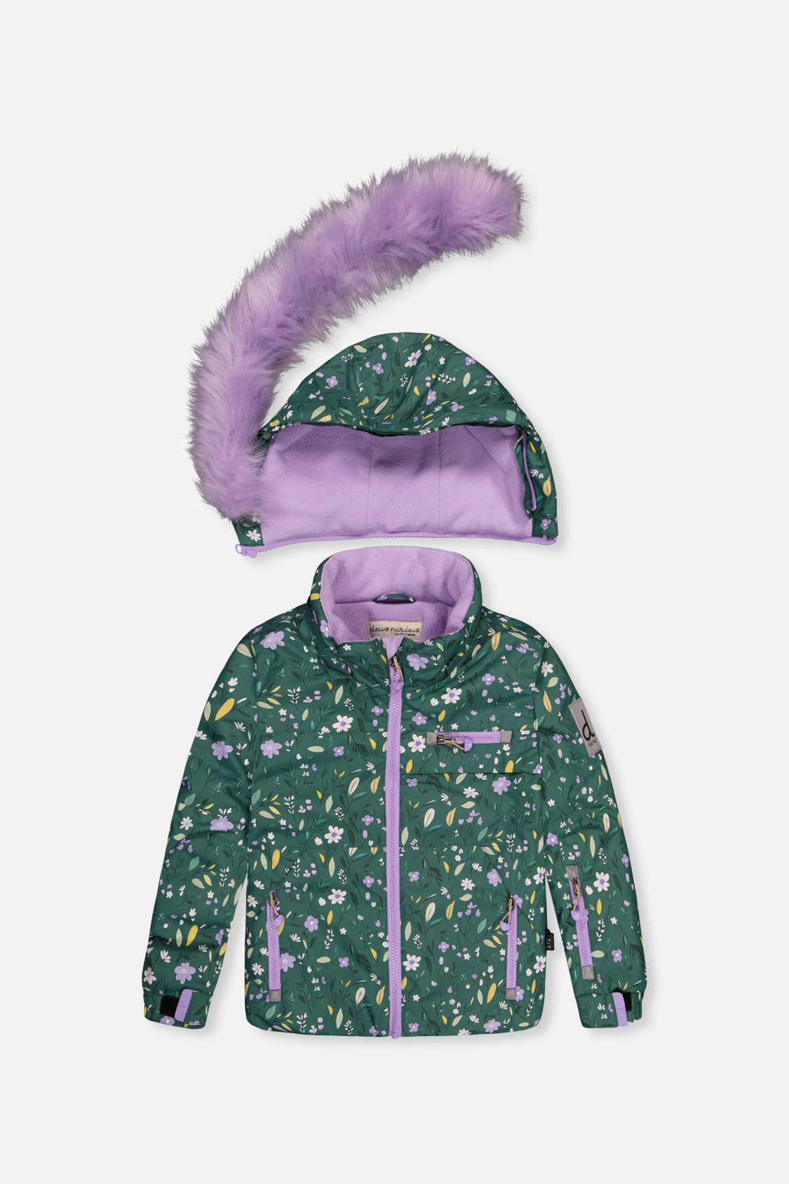 Deux par Girls Mini Flower Print Two Piece Play Snowsuit with Hooded Jacket and Snow Pants