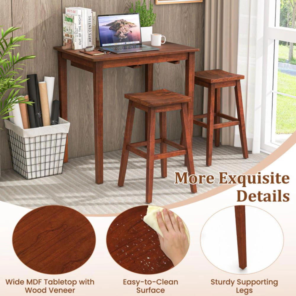 Hivvago 3-Piece Bar Table Set With Pub Table And 2 Saddle Stools-Espresso