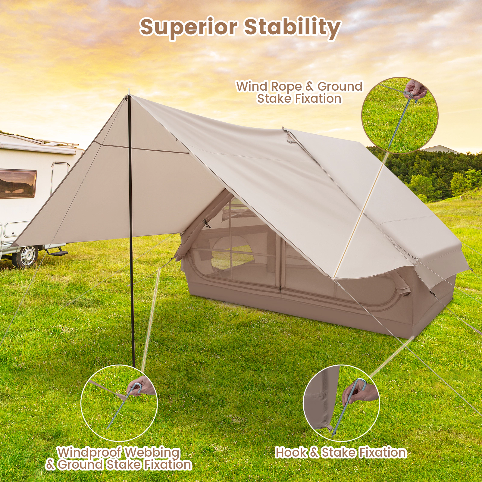 LJG 4-6 People Inflatable Camping Tent with Porch and Carrying Bag