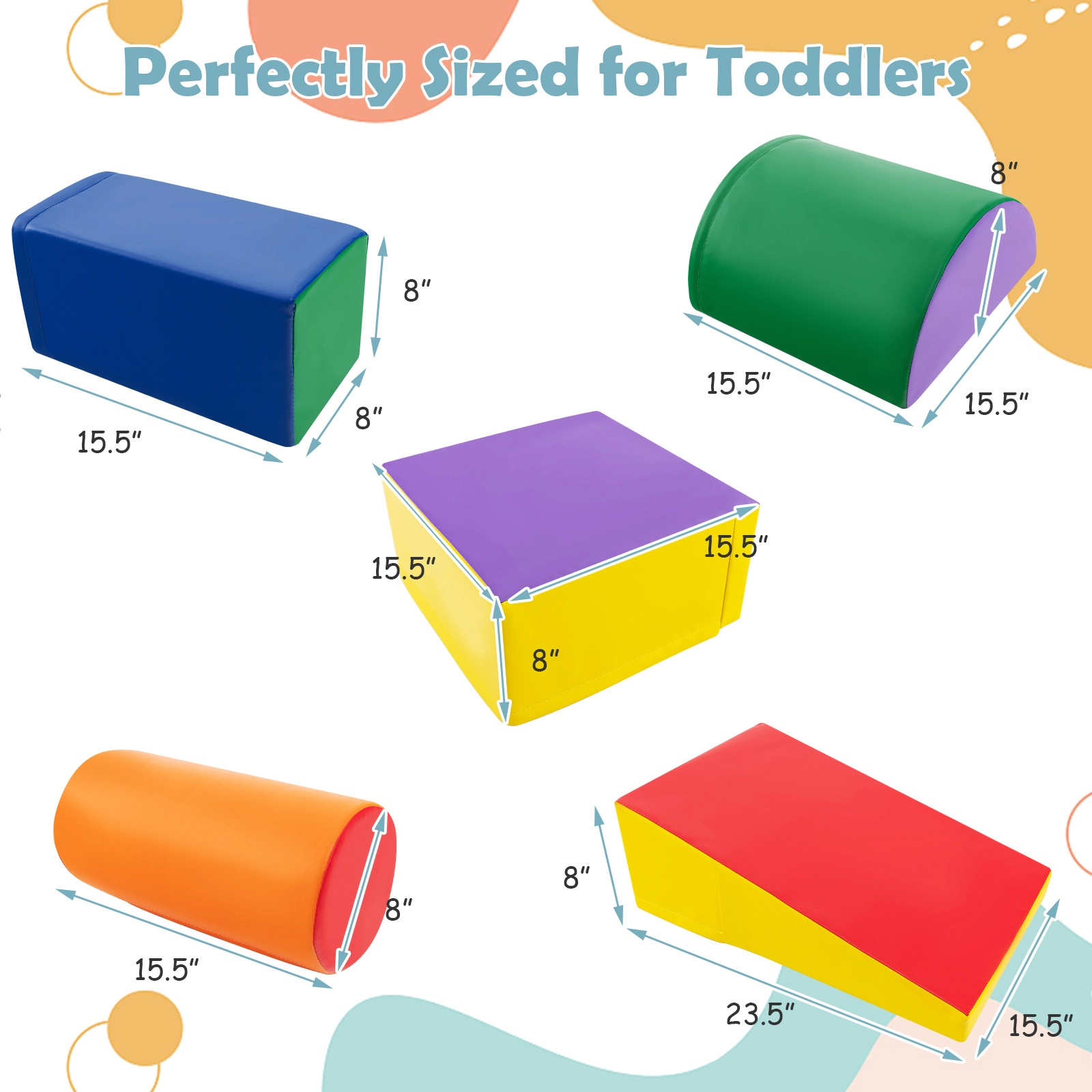 SUGIFT 5-Piece Foam Climb and Crawl Activity Playset with EPE Foam and PU Cover Multicolor Purple/Red/Navy/Green/Pink