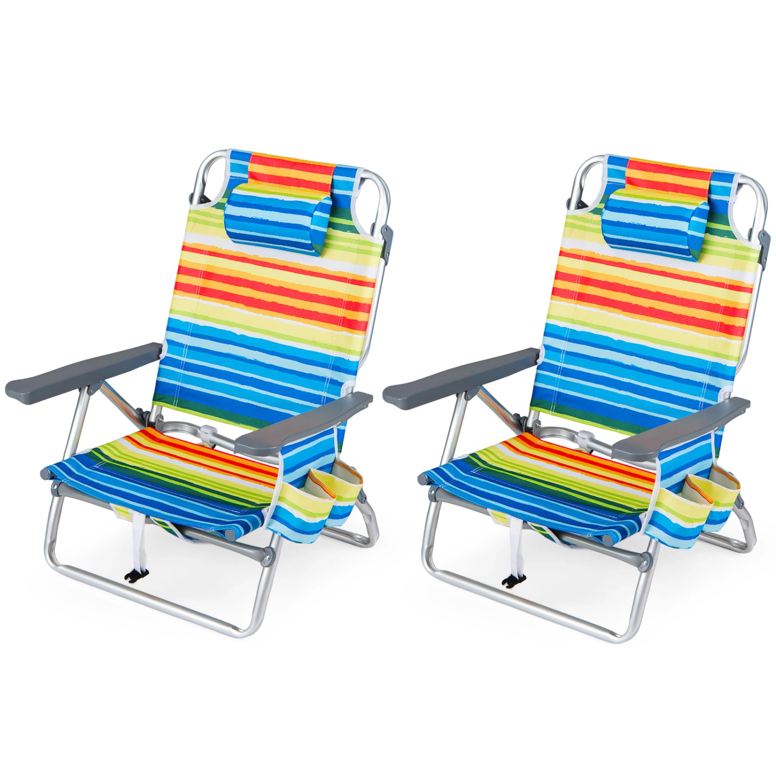 SUGIFT Set of 2 Yellow Reclining Backpack Beach Chairs with Cooler Pouch and Headrest