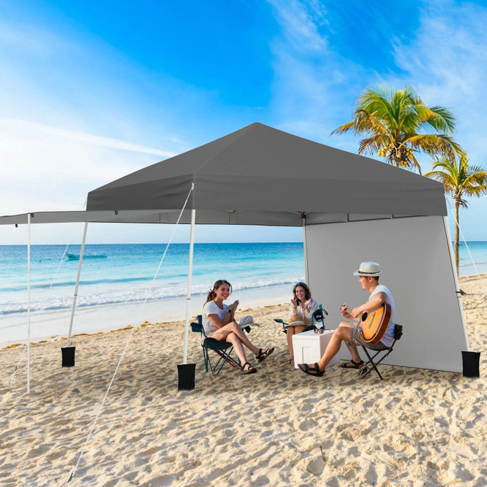 SUGIFT Gray Adjustable Pop Up Canopy Tent with 2 Convertible Sidewalls and Awning Poles 14-ft W 9.2-ft D 8.7-ft H