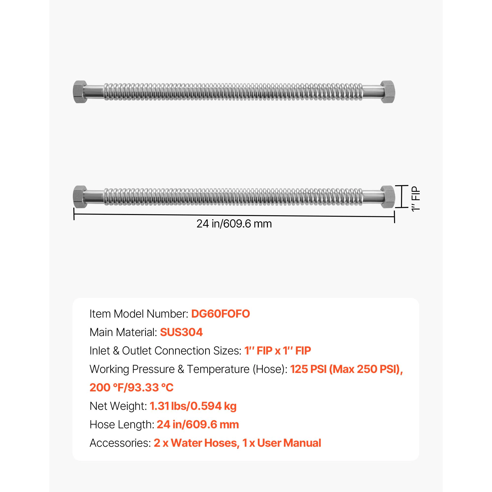 HONGGE Water Heater Kit Water Heater Flex Connector Waters Heaters Installation Kit with FIP FIP Inlet & Outlet