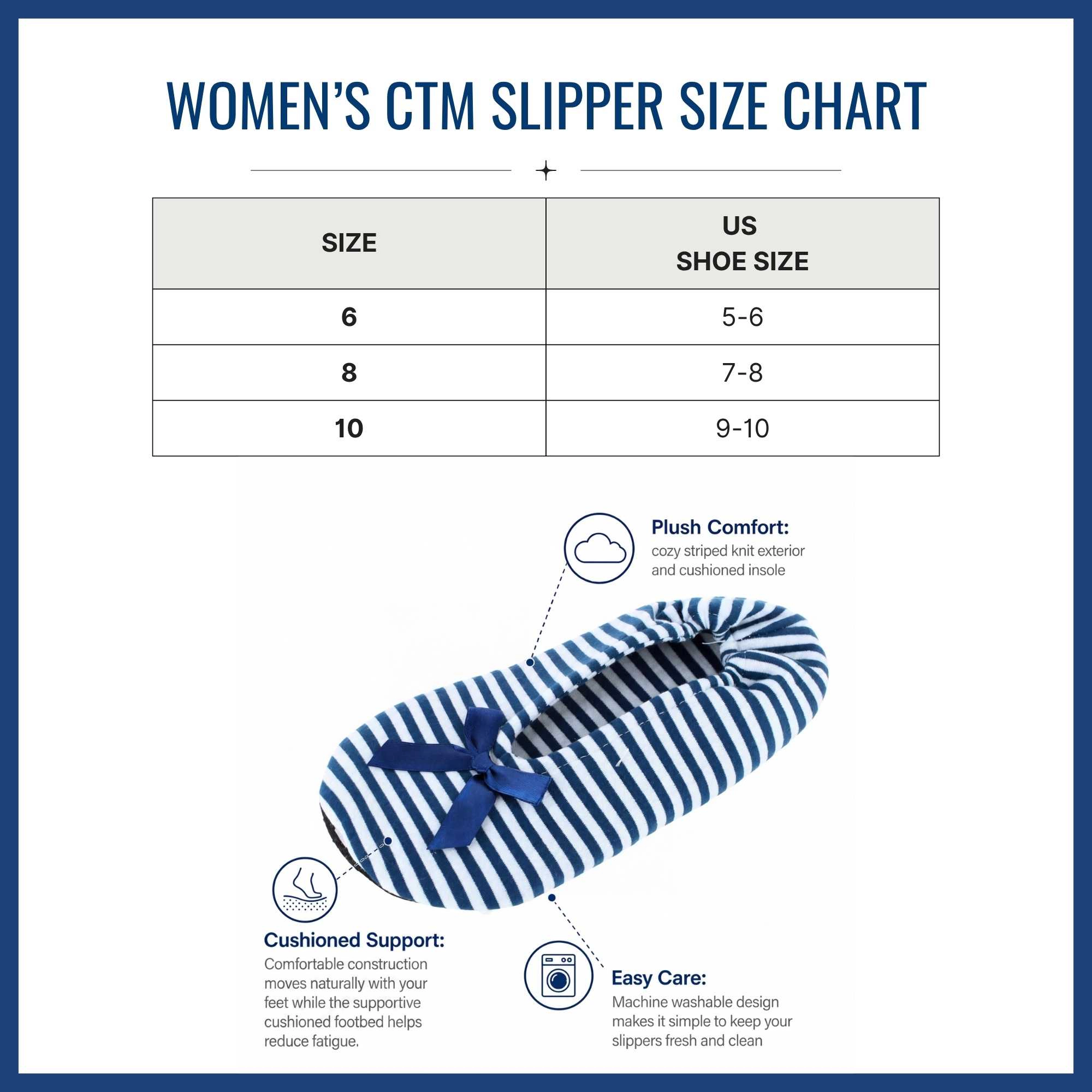 CTM Women's Striped Ballerina Slipper House Shoe by Wootie