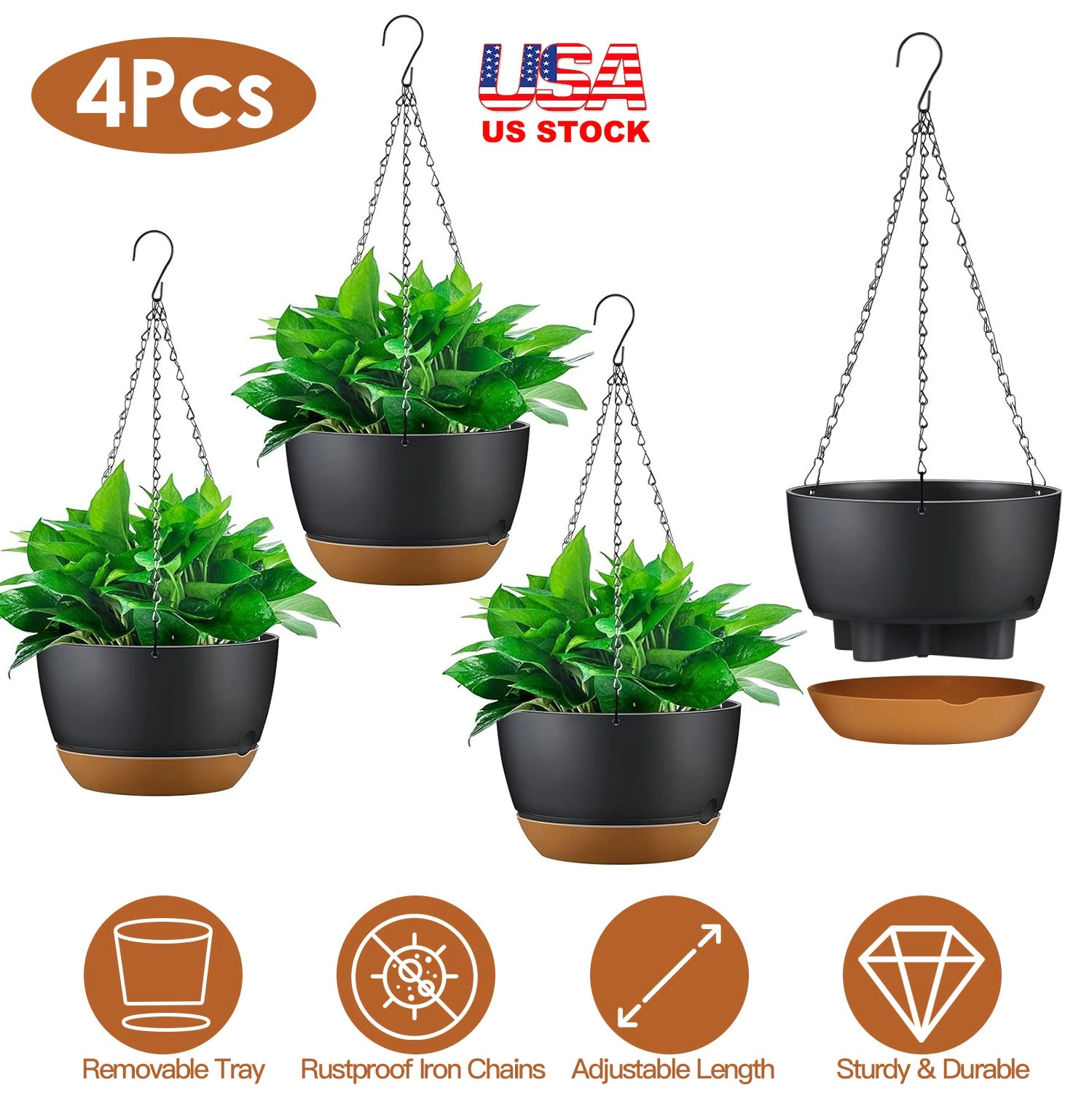 GBruno 4-Piece Self-Watering Hanging Planter Set