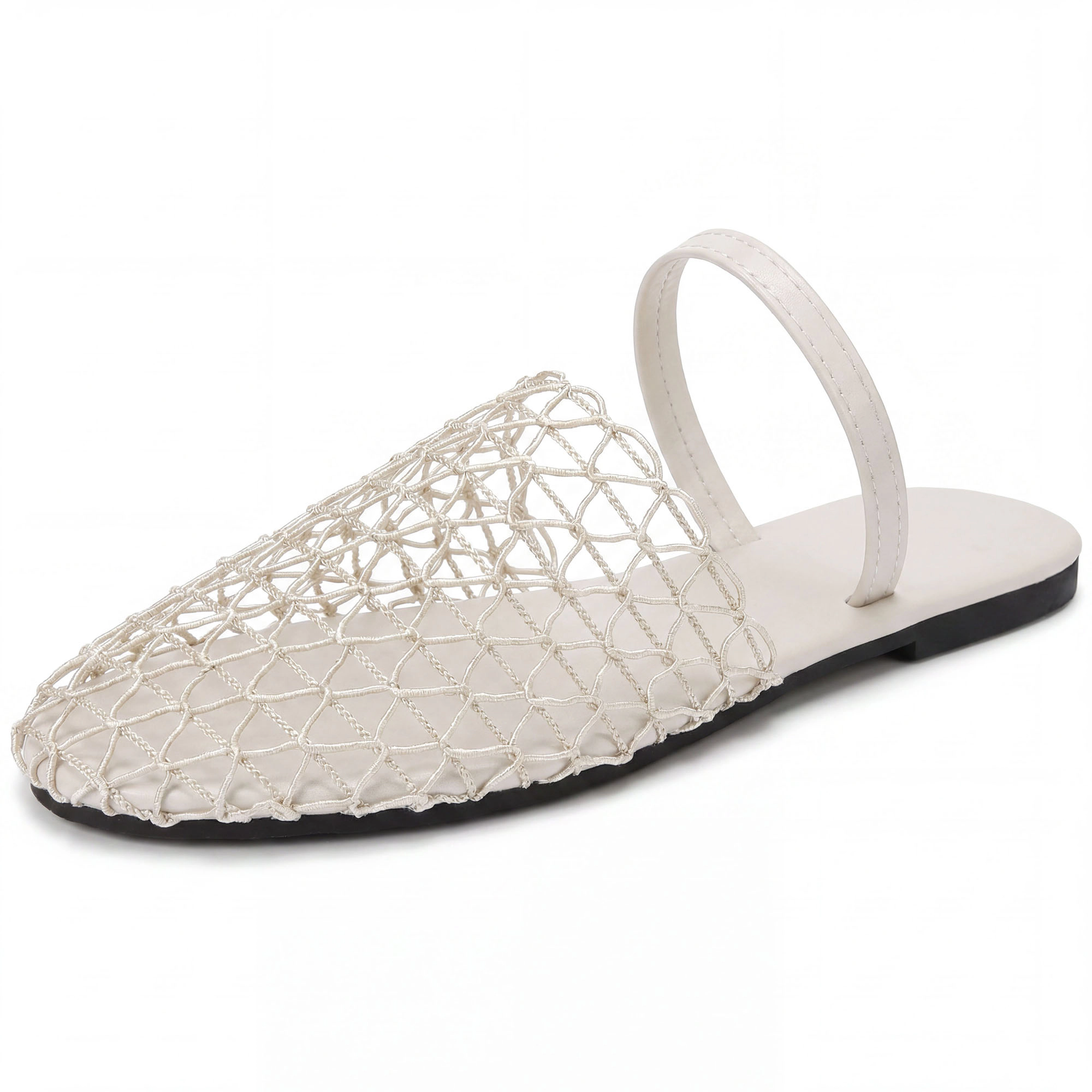 BLISSFUL STEP Women Slip on Mesh Braided Hollow Out Flats Sandals