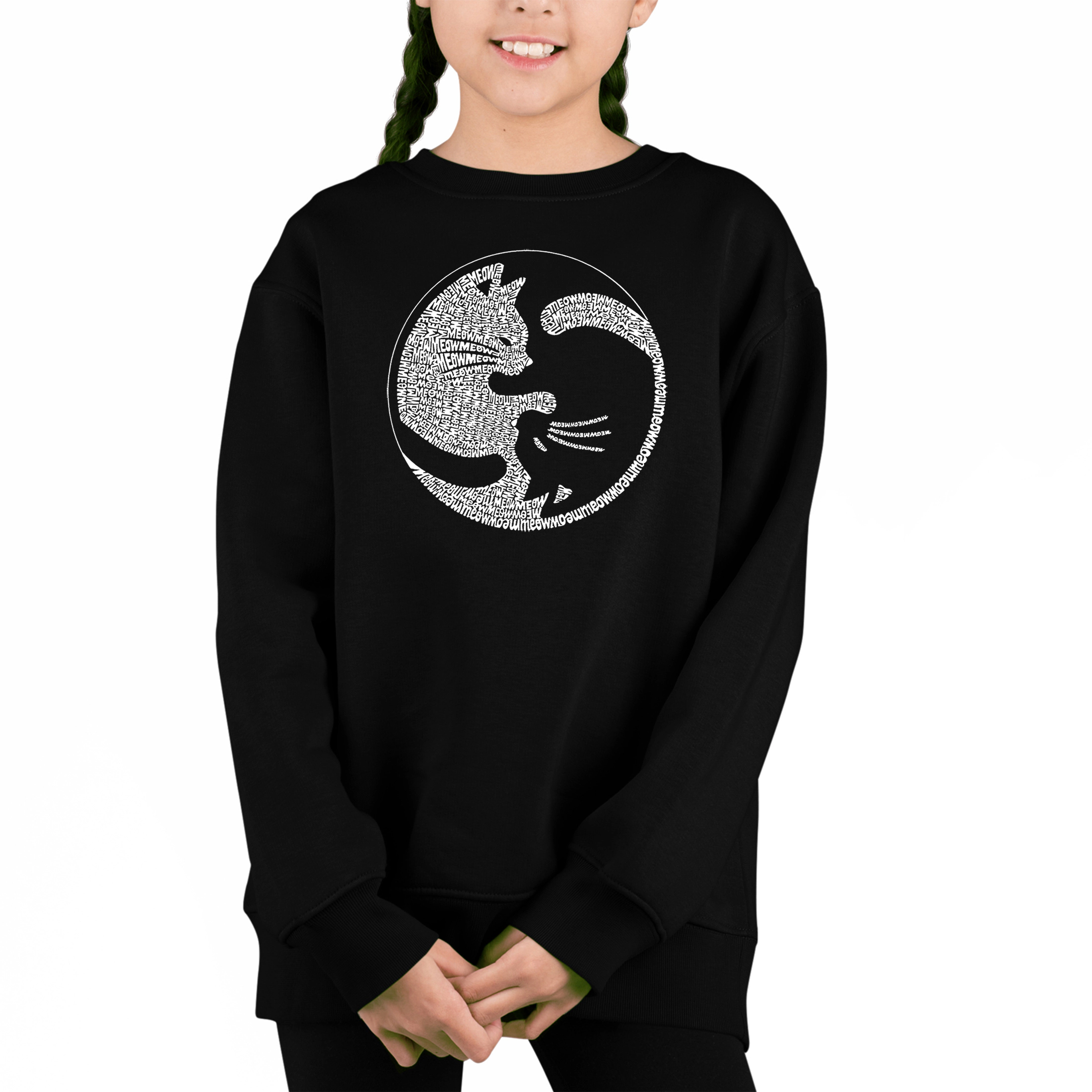 LA Pop Art Girl's Word Sweatshirt - Yin Yang Cat