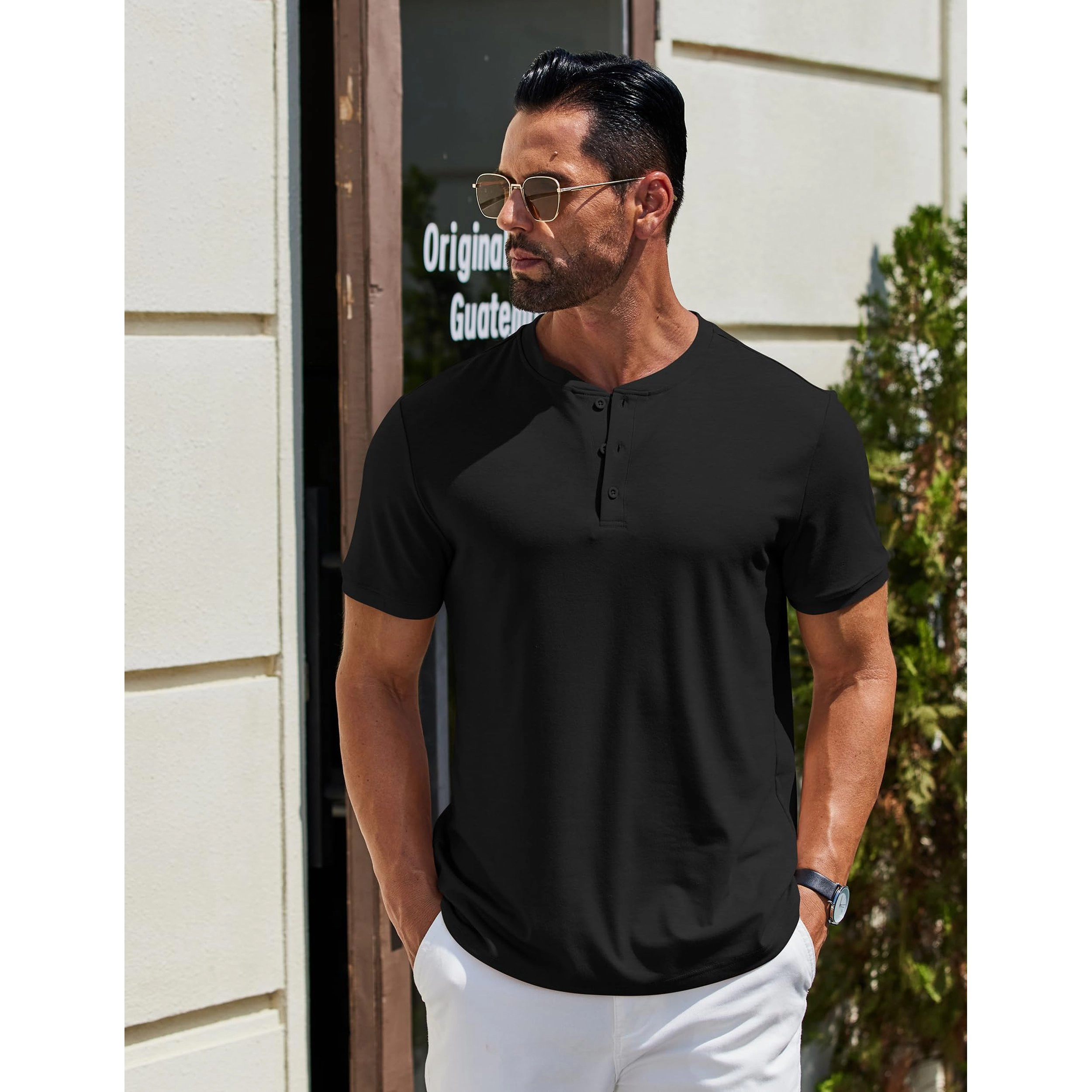 COOFANDY Men's Slim Fit Short Sleeve Henley Shirt