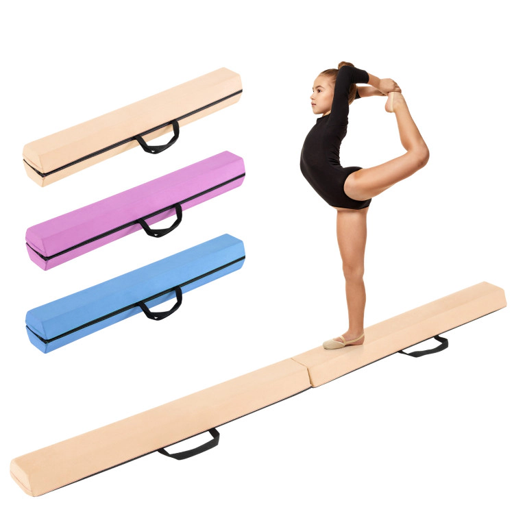 SUGIFT Khaki 7-ft 160-lb Capacity Folding Gymnastics Balance Beam with Removable Suede Cover and Non-Slip Base