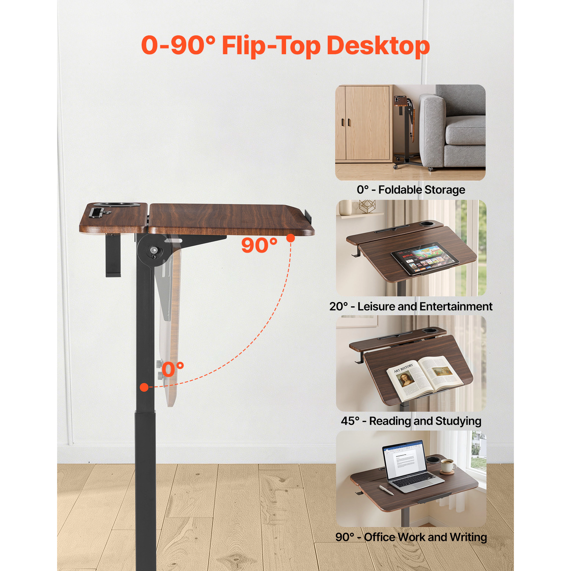 HONGGE Standing Desk, Adjustable Height Mobile Stand Up Desk with Casters, Small Computer Sit Stand Desk