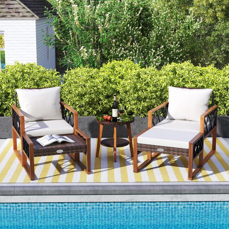 Hivvago 5 Pieces Patio Furniture Set Pe Rattan Outdoor Conversation Set With Acacia Wood