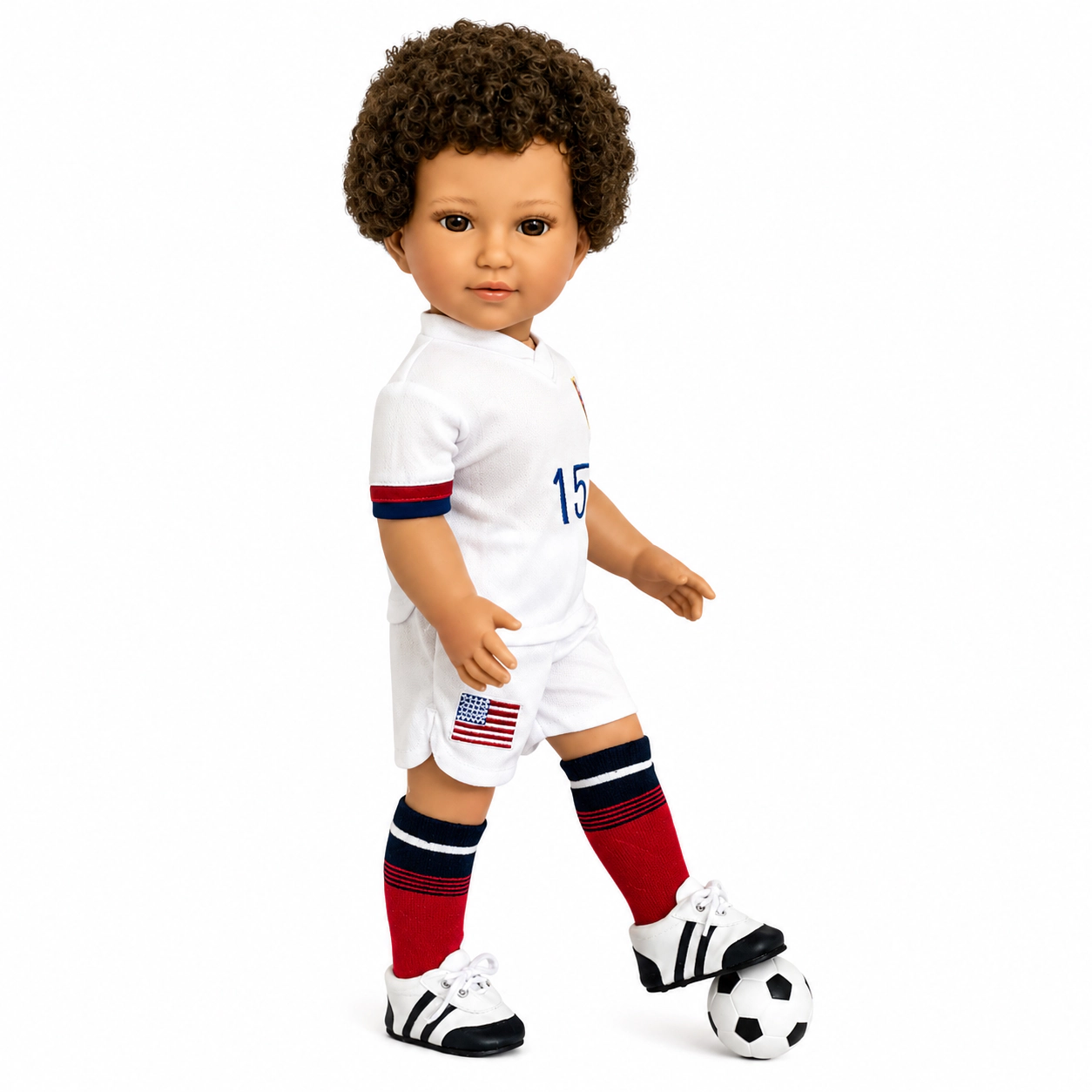 Kennedy and Friends Carlito - 18-Inch Hispanic Boy Doll with Soccer Outfit, Tilt and Pose Head, All-Vinyl Body