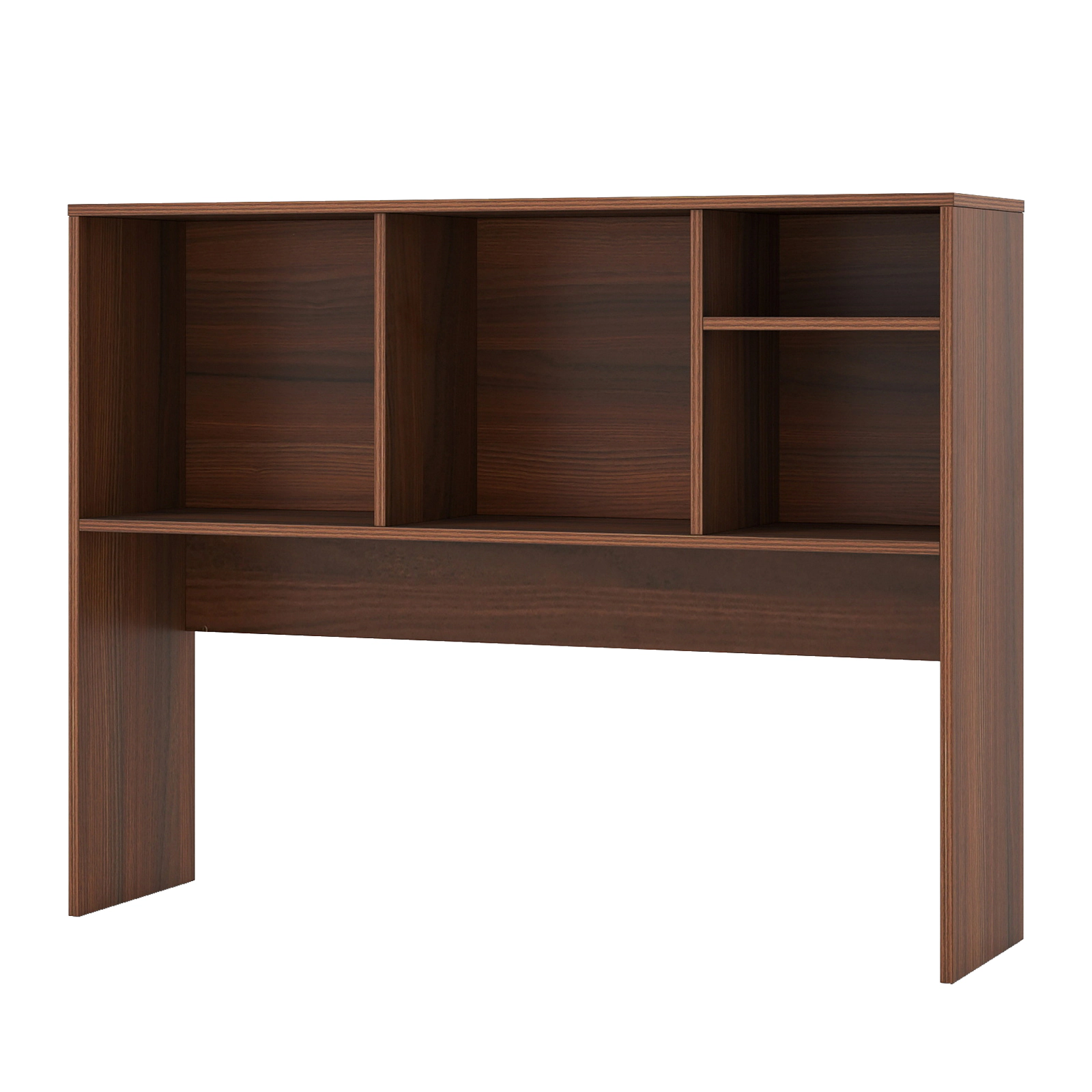 SUGIFT 145-lb Capacity Walnut 37-in Desktop Bookshelf Desk Hutch with 4 Cubbies Open Back Monitor Bay