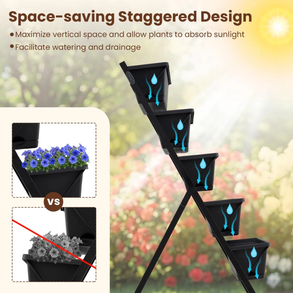 Hivvago 5-Tier Vertical Raised Garden Bed with Wheels for Backyard