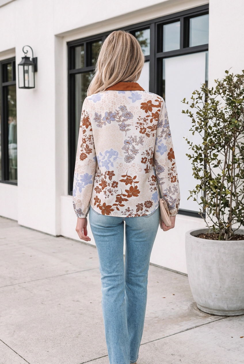 Threaded Pear Melina Long Sleeve Blouse Top