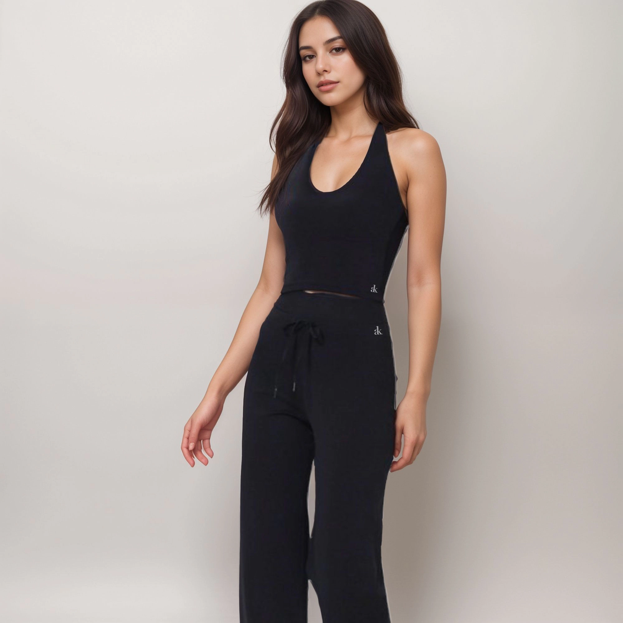 Anna-Kaci Women's Halter Active Tank Top with Scoop Neckline Seamless Stretch Fit and Built-In Light Support Shelf