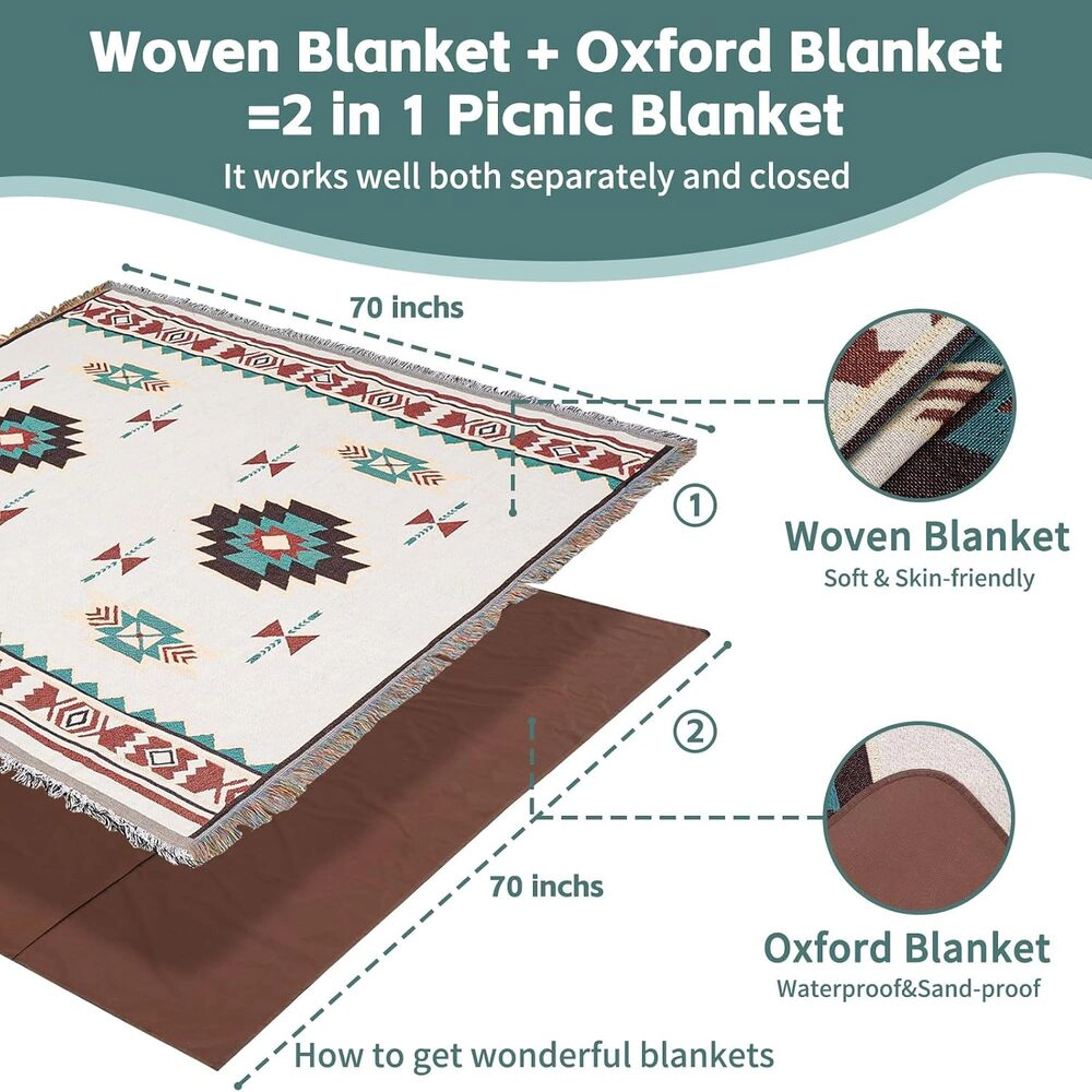 Technopliance Extra Large Boho Beach Blanket Towel 70 x 70 Inch