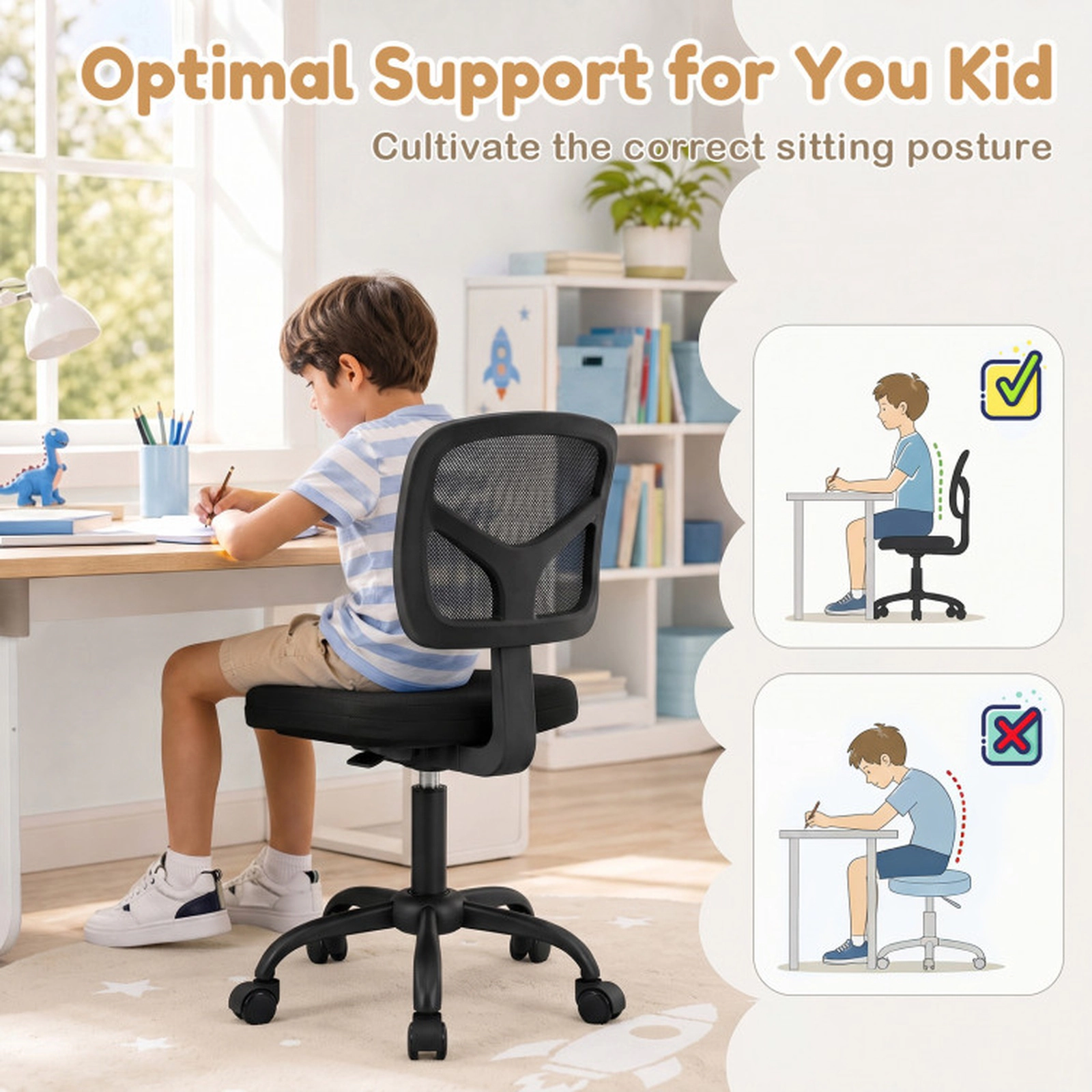 SUGIFT Adjustable Height Mesh Back and Removable Seat Cushion Kids Desk Chair
