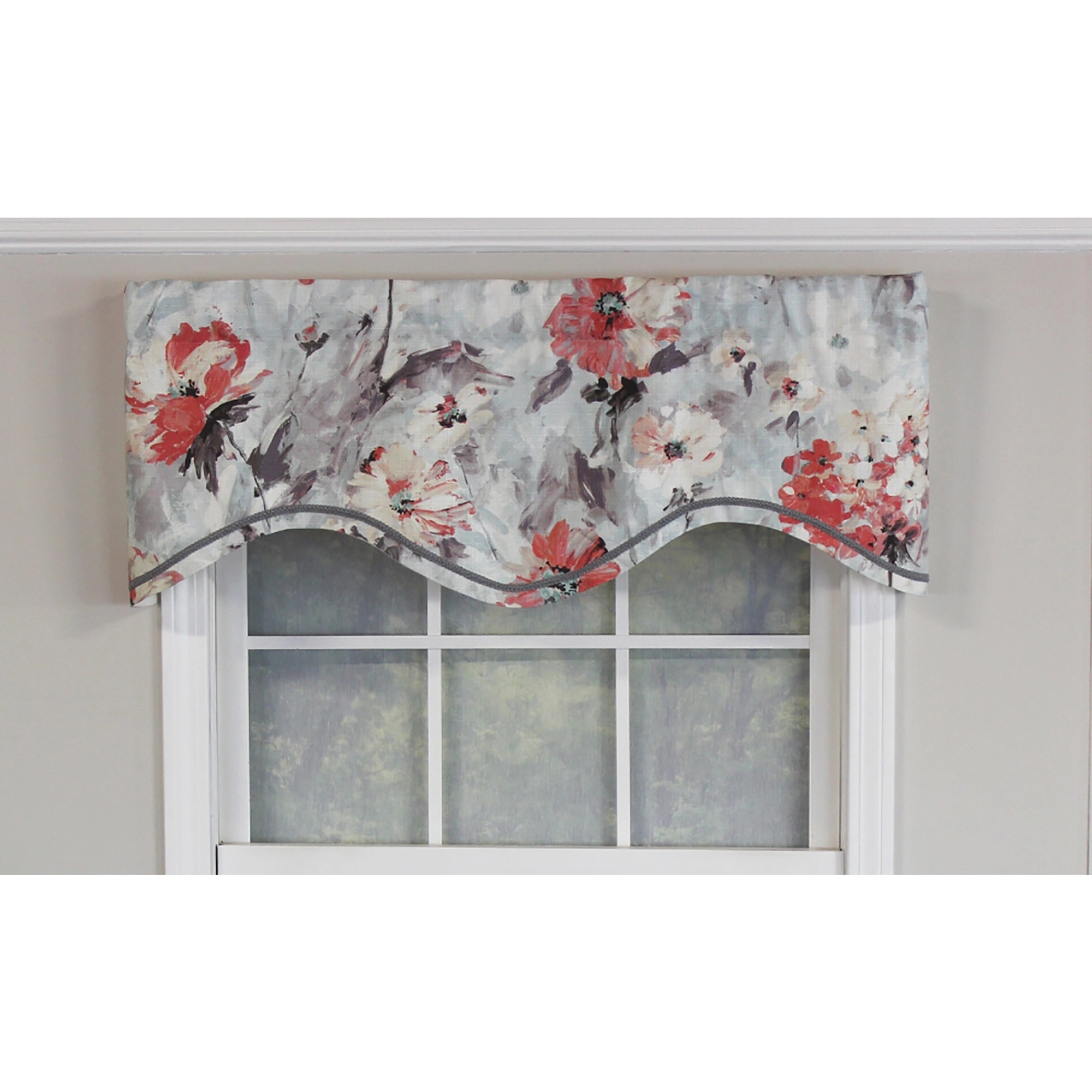 RLF Home Tia Cornice Valance Gray. 3" Rod Pocket, Elevated trim décor. 50"W X 17"L