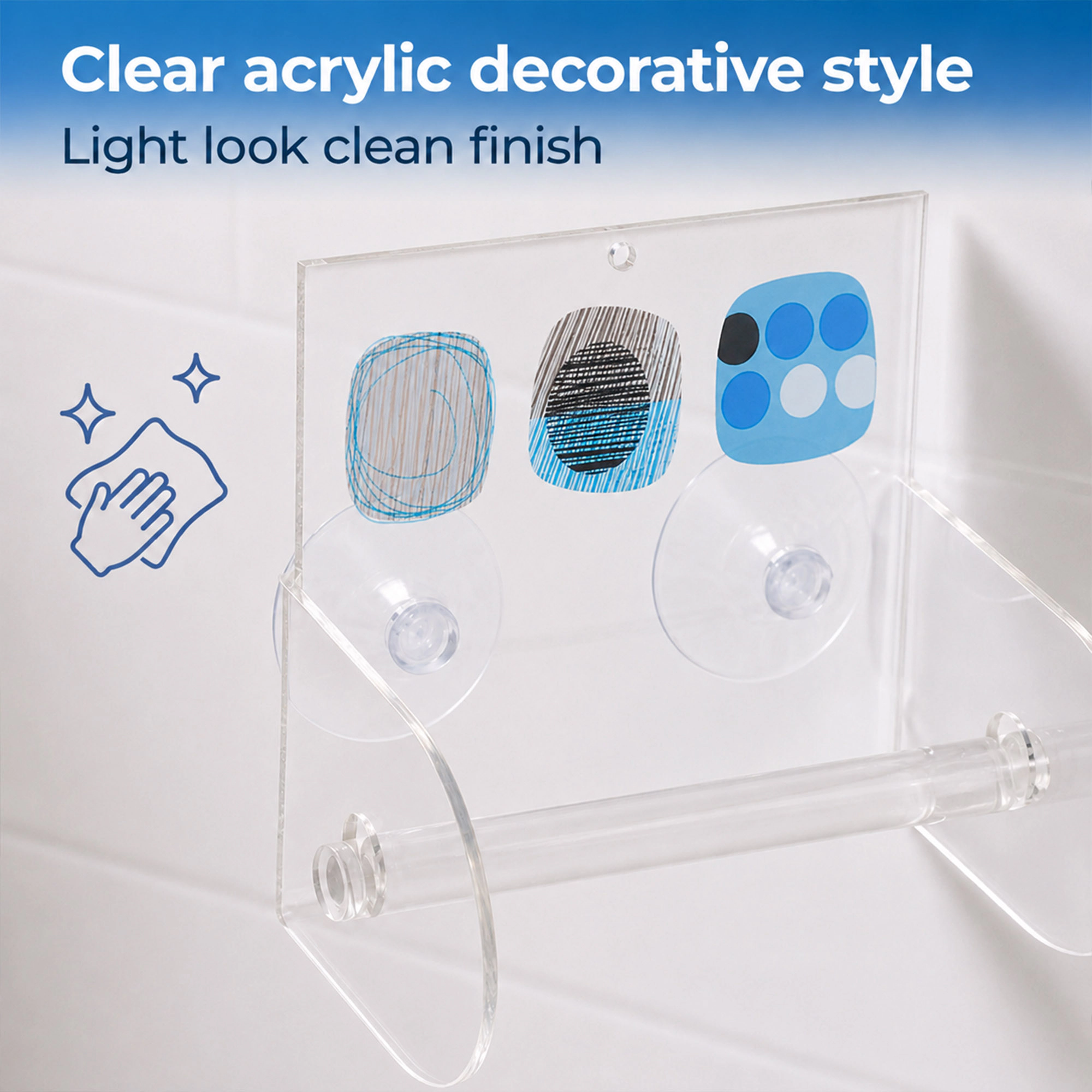 Evideco French Home Goods Printed Acrylic No-Drill Suction Toilet Paper Holder - Open Front