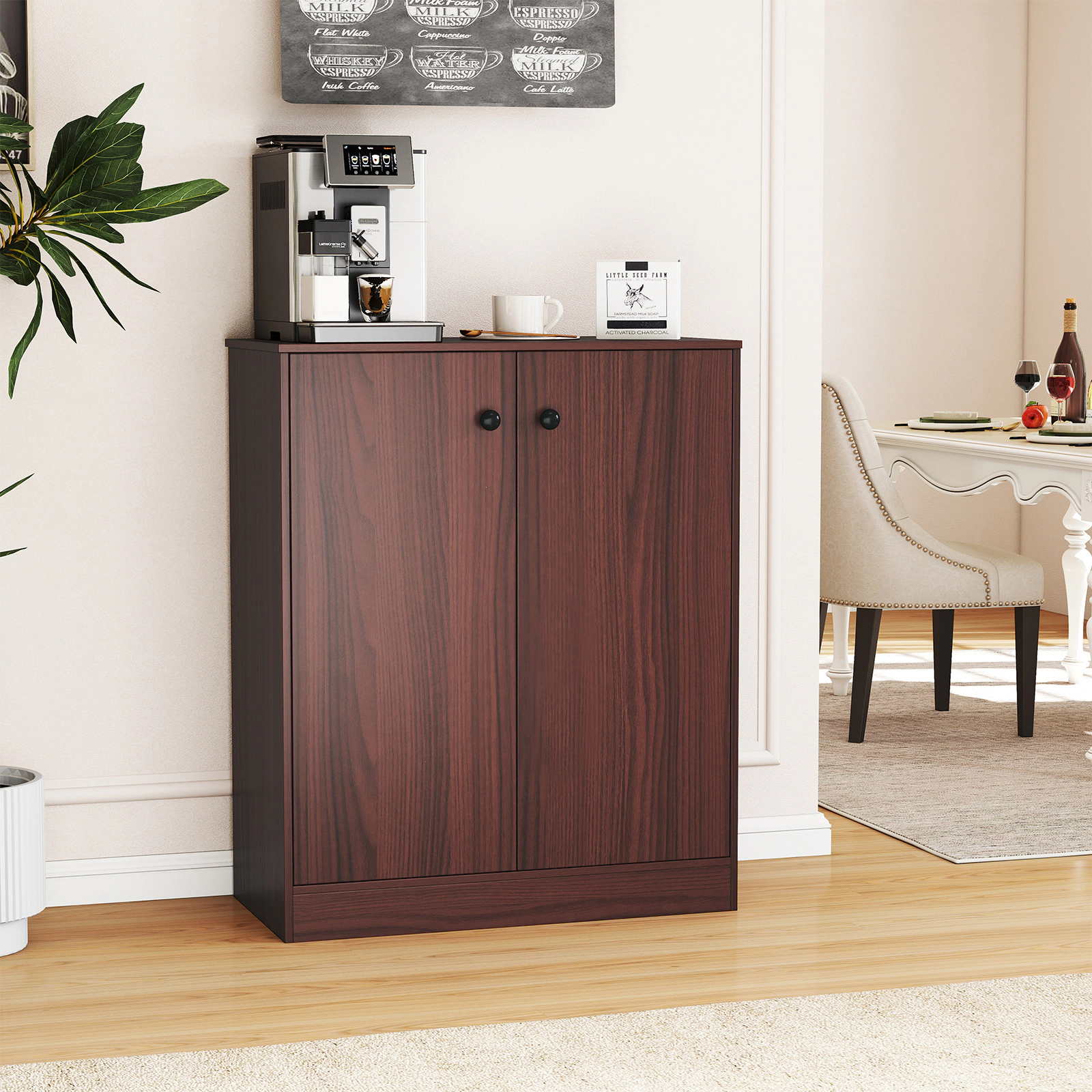Slickblue Brown Accent Storage Cabinet with Adjustable Shelves for Kitchen Dining Room Home Office