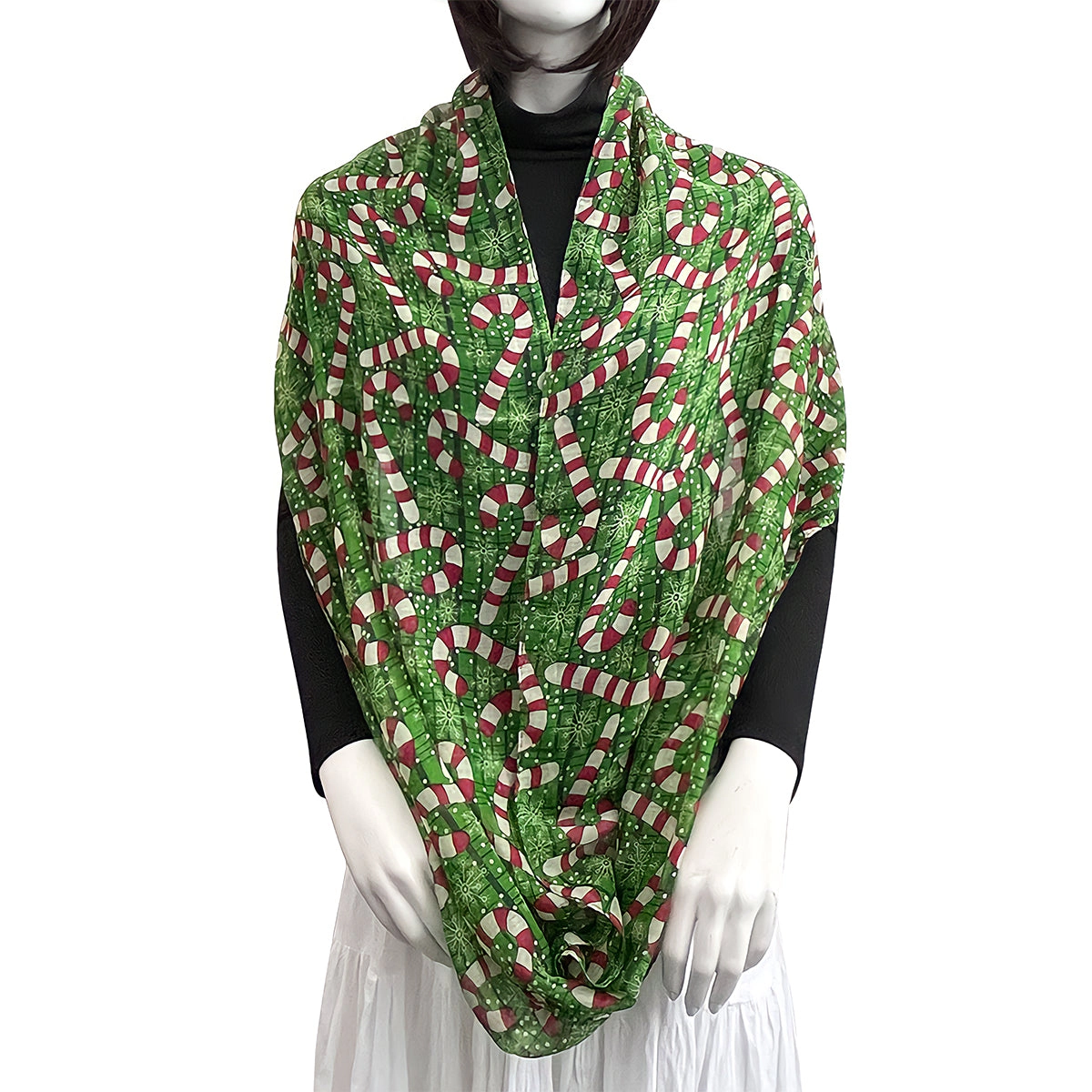 Wrapables Women's Lightweight Winter Holiday Christmas Scarf, Candy Canes Green