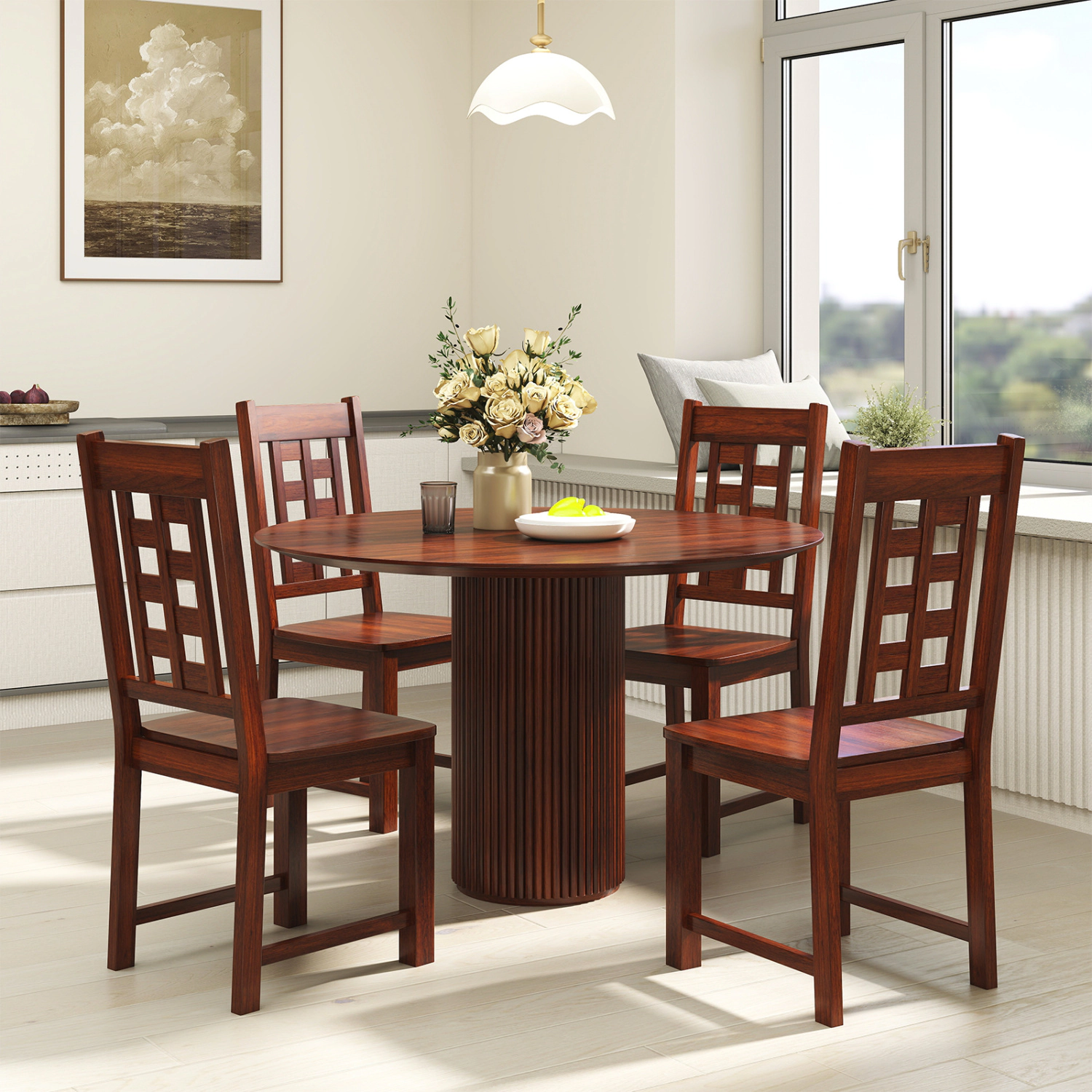 LJG Wooden Dining Chairs Set of 2 Kitchen Chair with Solid Rubber Wood Frame