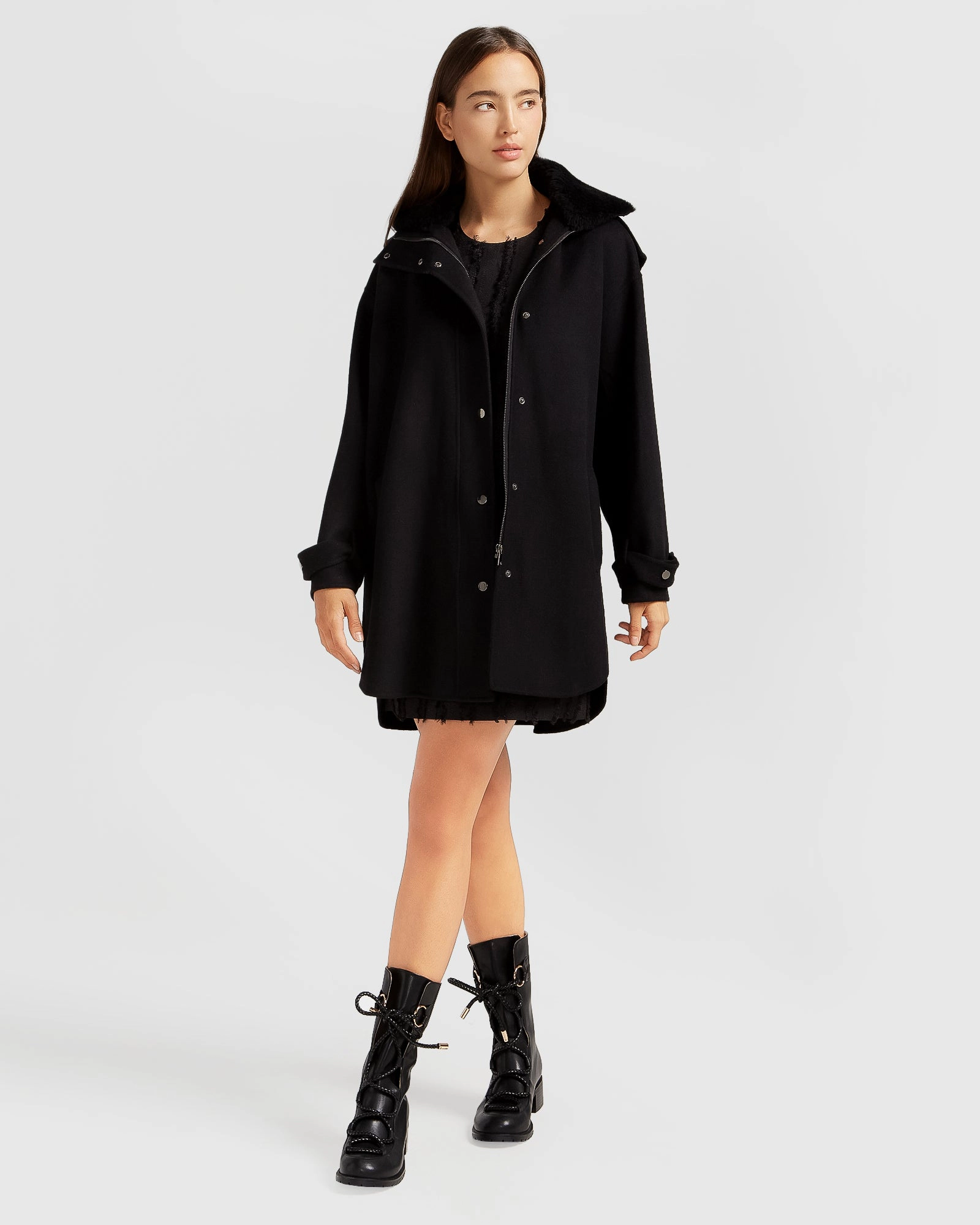 Belle & Bloom Womens Heavy Hearted Detachable Hooded Coat