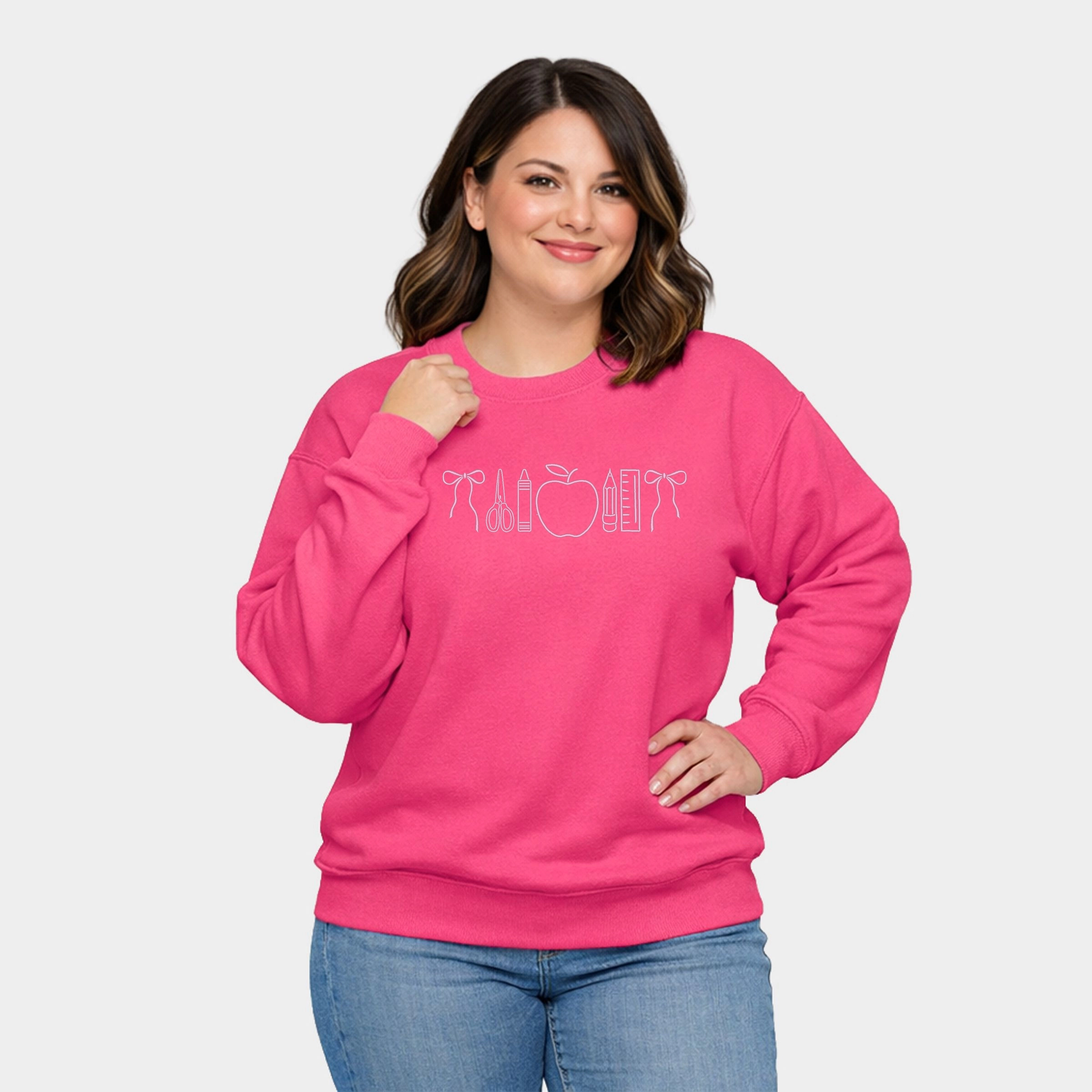 Simply Sage Market - Embroidered Bows School Icons  Women's Plus Sized Graphic Sweatshirt