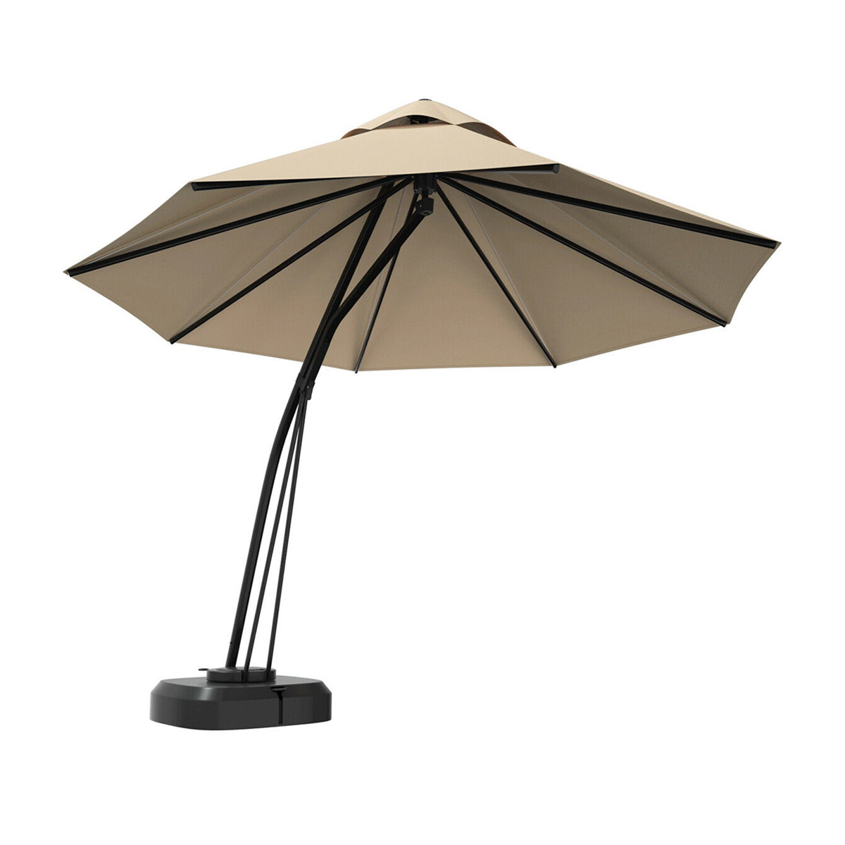 SUGIFT 11-ft Beige Offset Cantilever Patio Umbrella with Rolling 330-lb Weighted Base and 360 Rotation