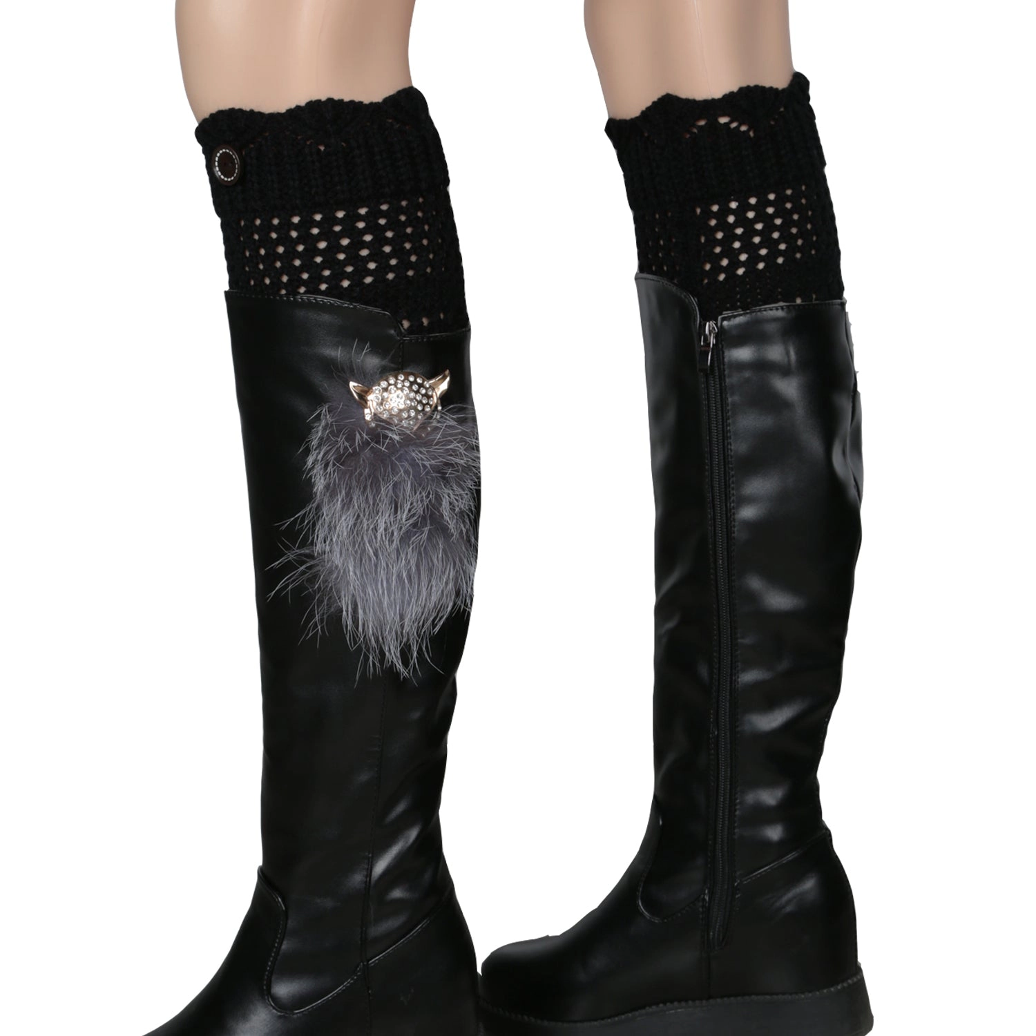 GBruno Crochet Knit Leg Warmers With Button Detail