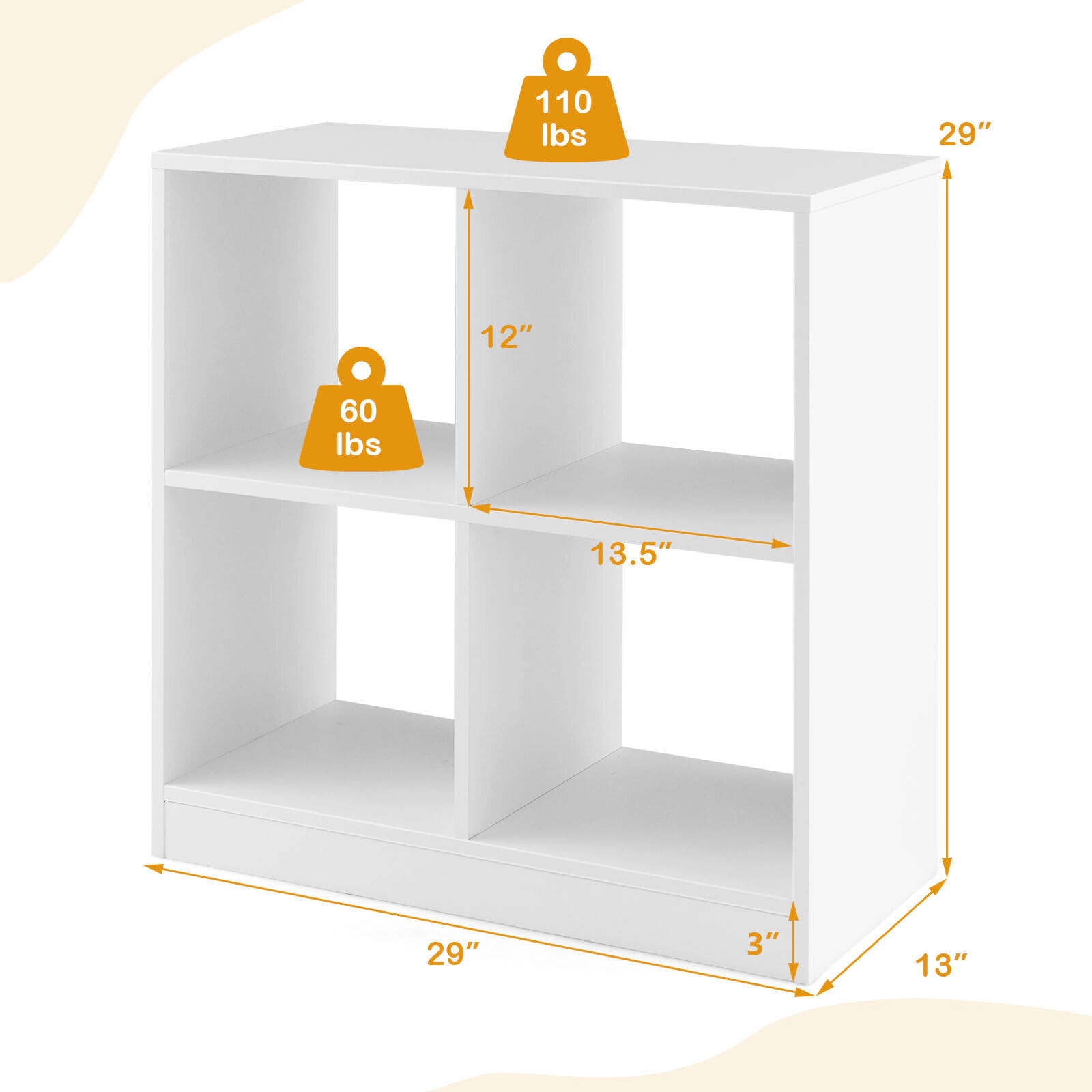 SUGIFT Kids 4-Cube Open Shelf Engineered Wood Toy Storage Bookcase 29-in x 13-in x 29-in 110-lb Top Capacity White