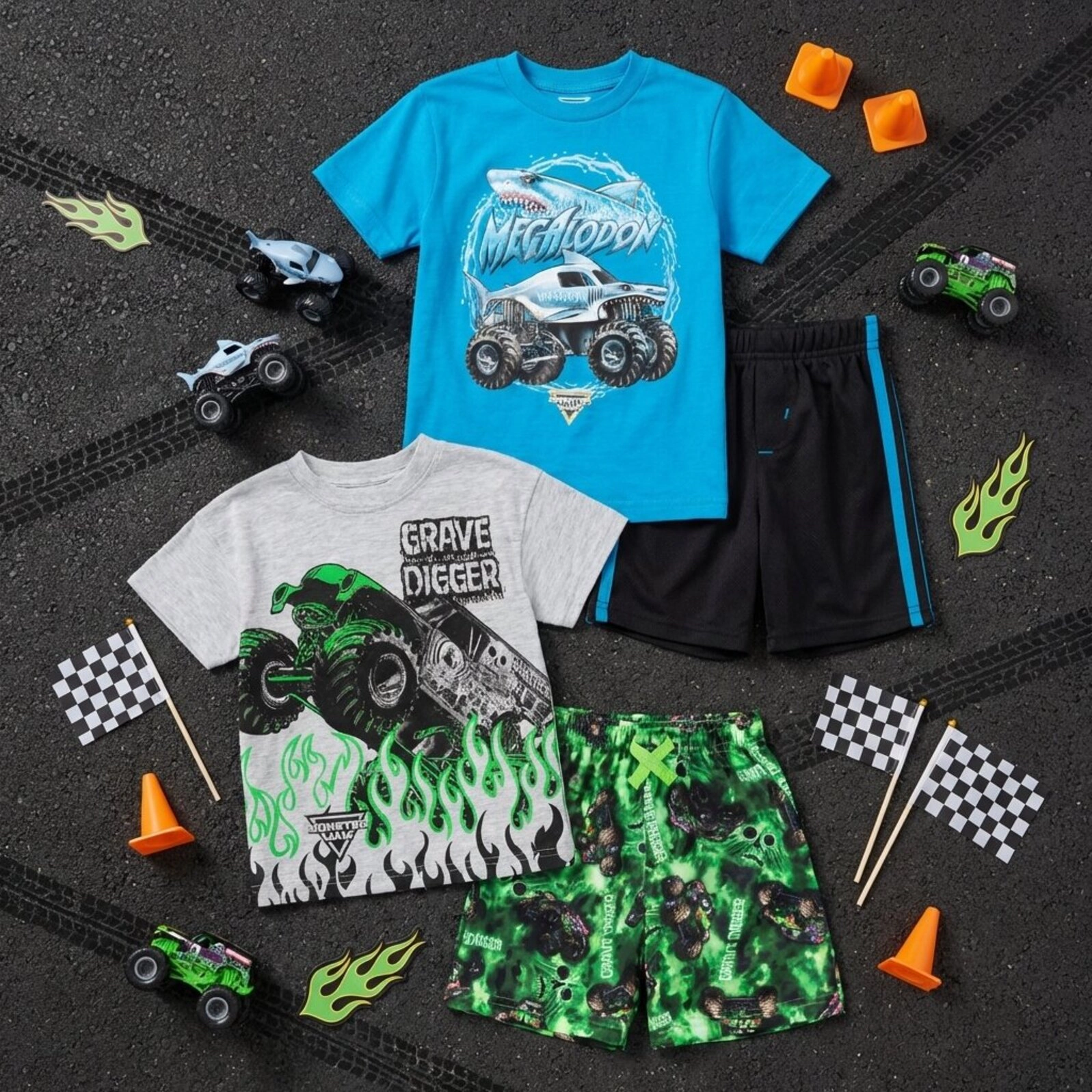 Monster Jam Grave Digger Boys' Active 2-Piece T-Shirt and Shorts Set
