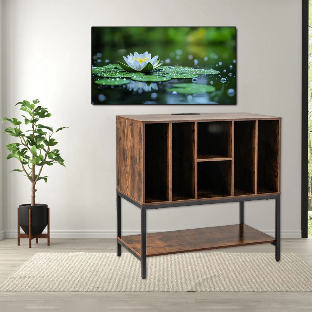 Hivvago Vinyl Record Storage Stand with Electrical Charging Station and Steel Frame