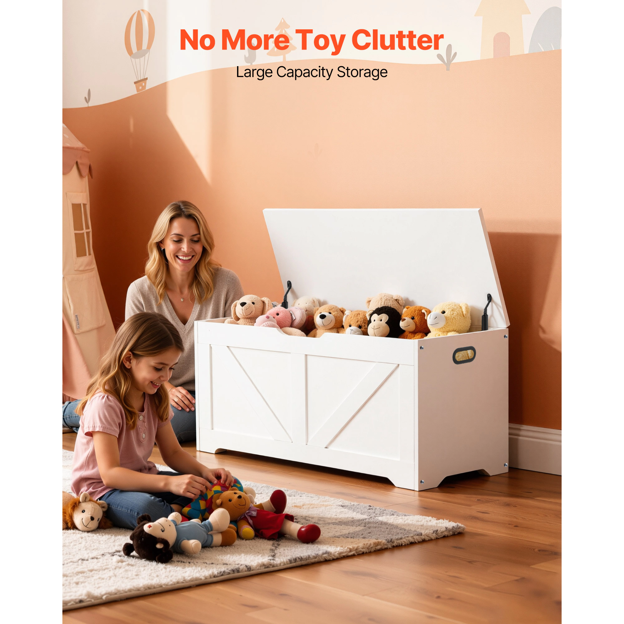 HONGGE Kids Storage Bench Wooden Toy Box Chest with Safety Hinge for Playroom Living Room or Entryway Easy Assembly